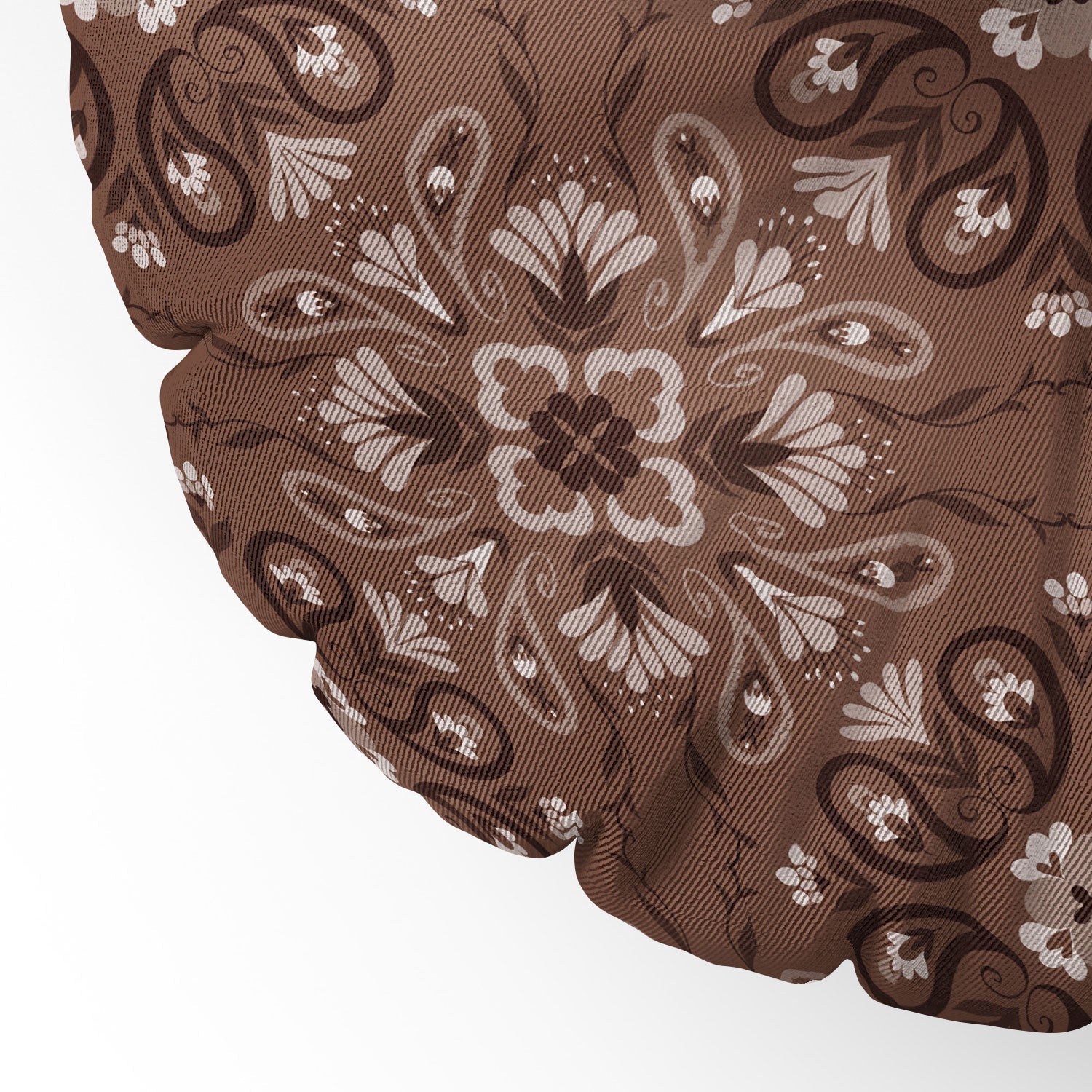 Pimlada Phuapradit Paisley Floral Tiles Brown Floor Pillow Round