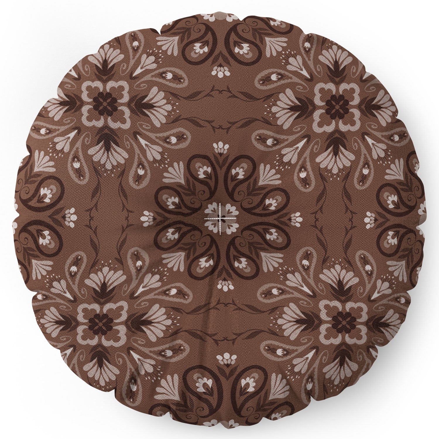 Pimlada Phuapradit Paisley Floral Tiles Brown Floor Pillow Round
