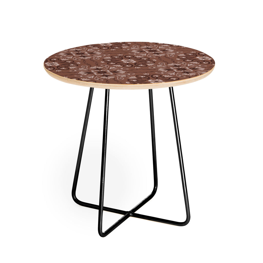 Pimlada Phuapradit Paisley Floral Tiles Brown Round Side Table