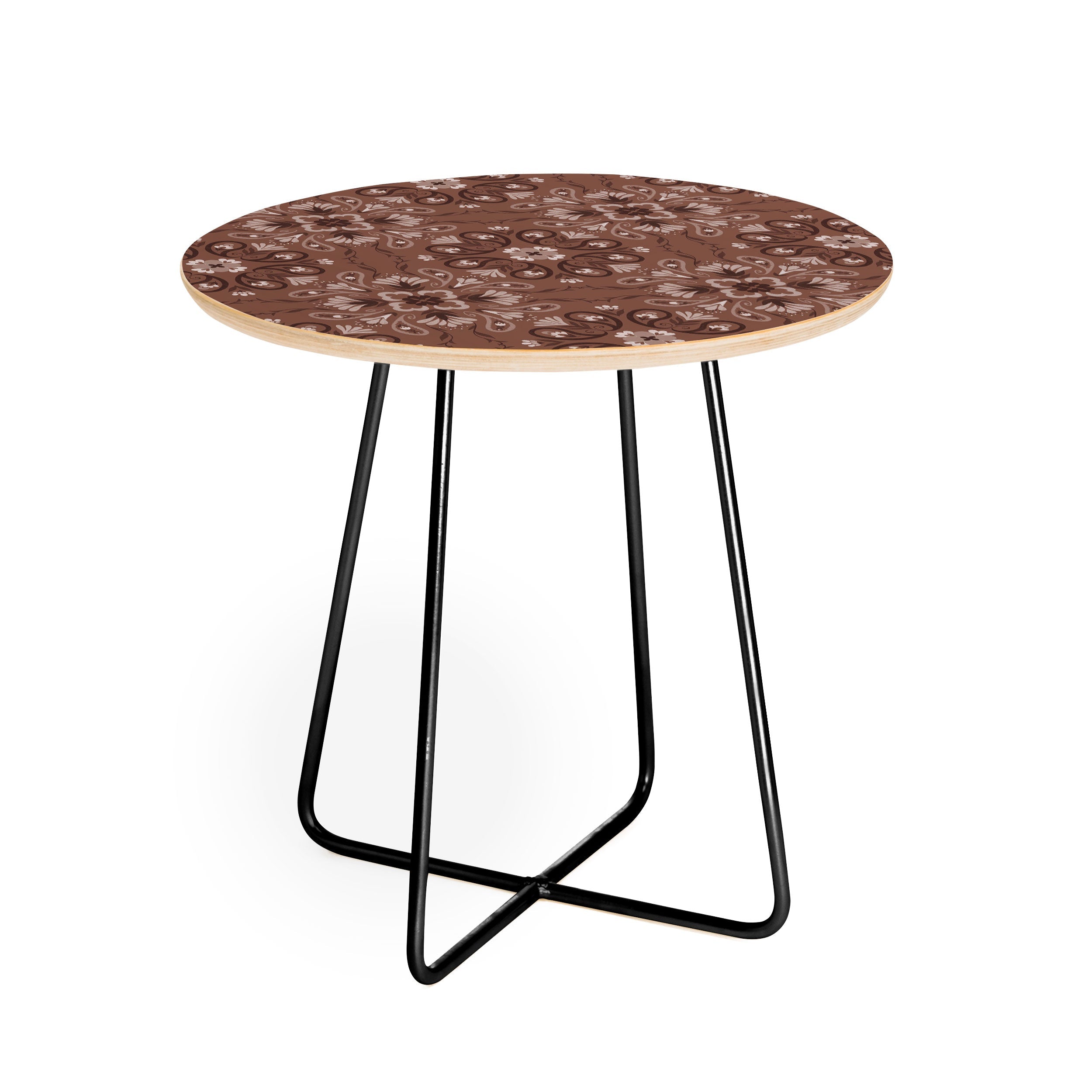 Pimlada Phuapradit Paisley Floral Tiles Brown Round Side Table