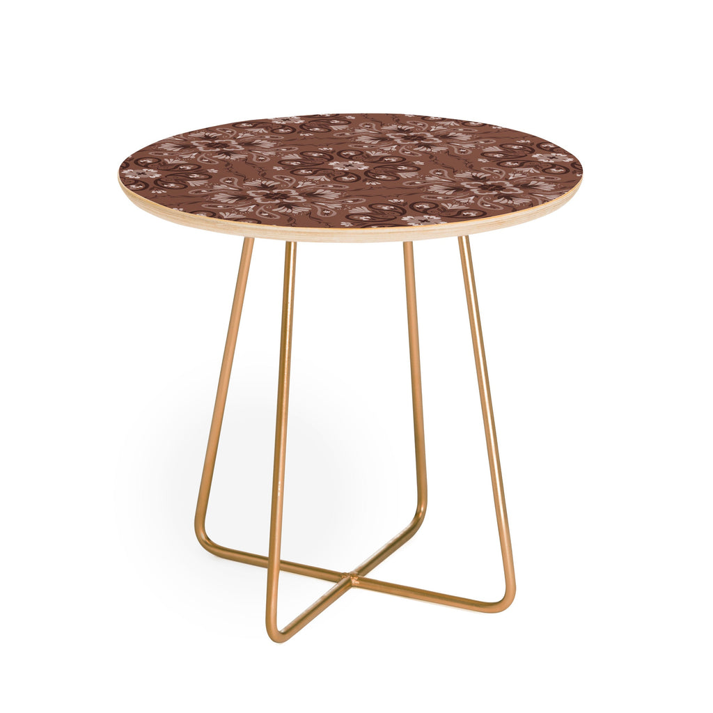 Pimlada Phuapradit Paisley Floral Tiles Brown Round Side Table
