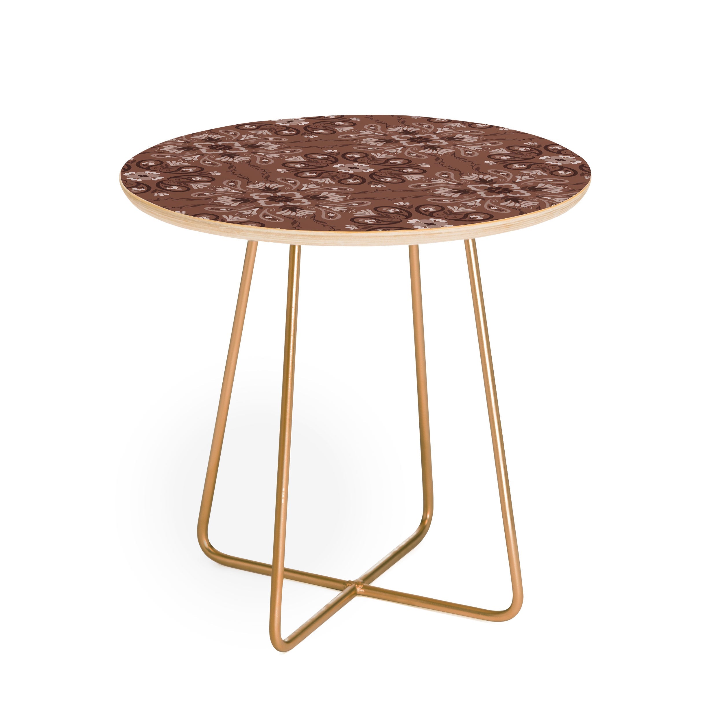 Pimlada Phuapradit Paisley Floral Tiles Brown Round Side Table