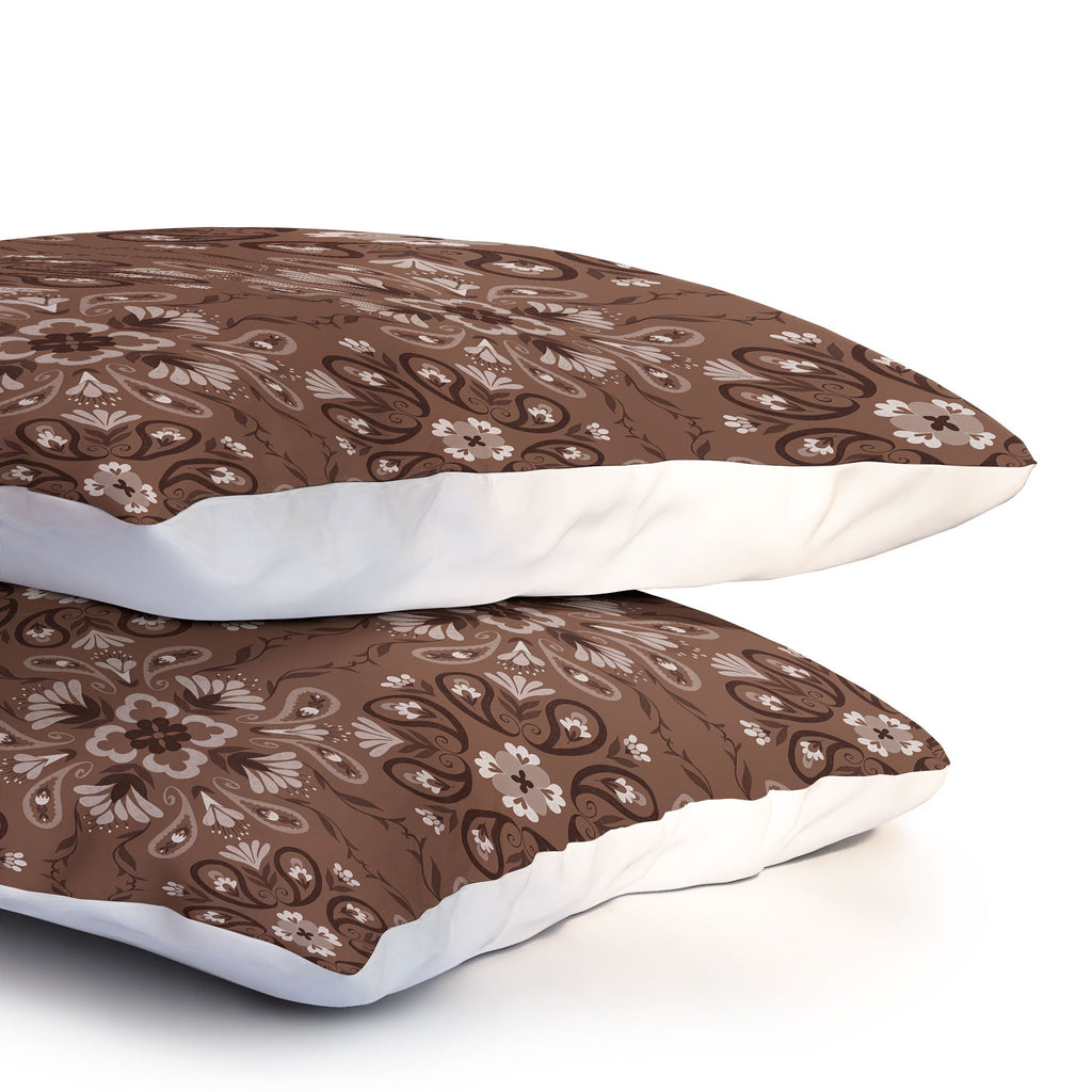 Pimlada Phuapradit Paisley Floral Tiles Brown Pillow Shams