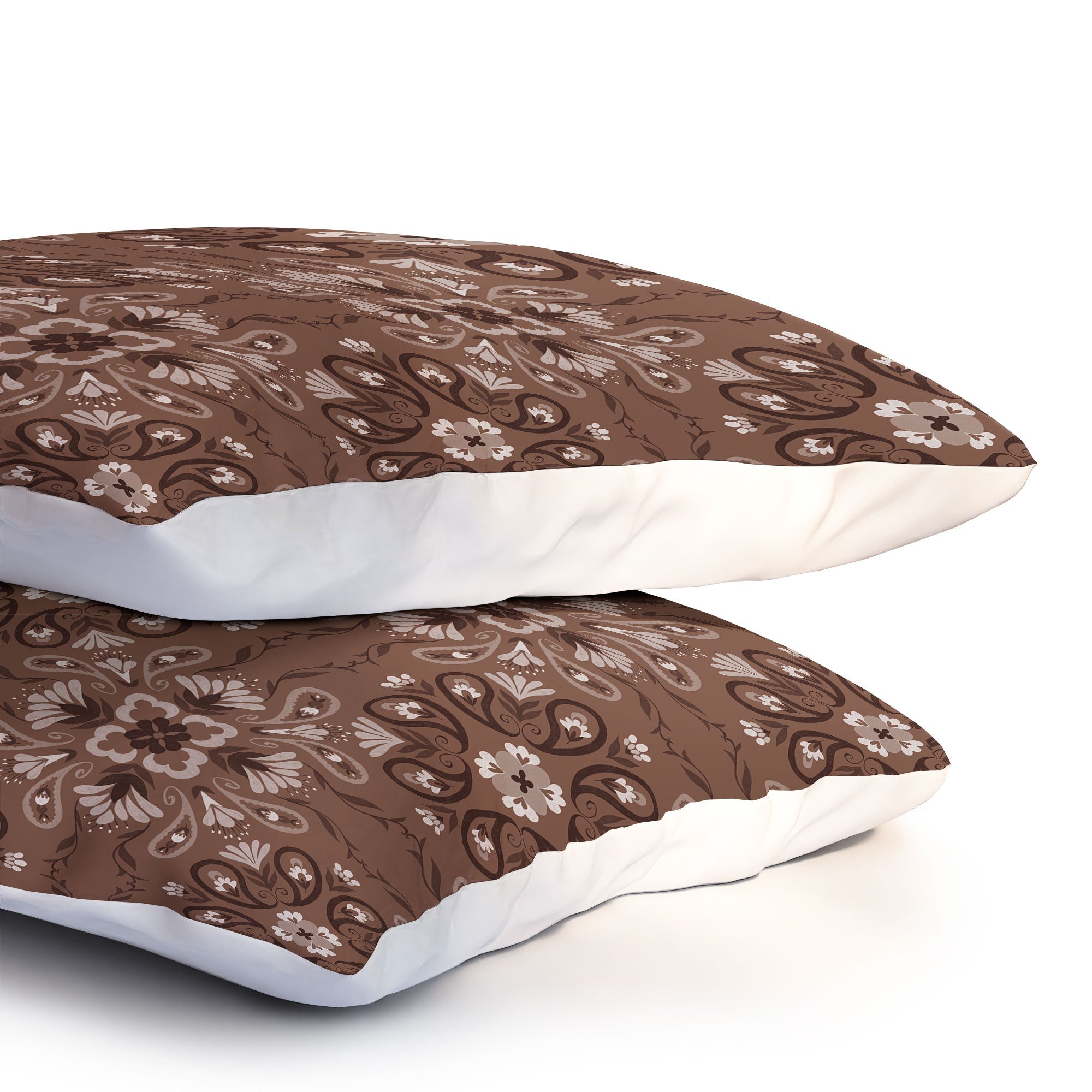 Pimlada Phuapradit Paisley Floral Tiles Brown Pillow Shams