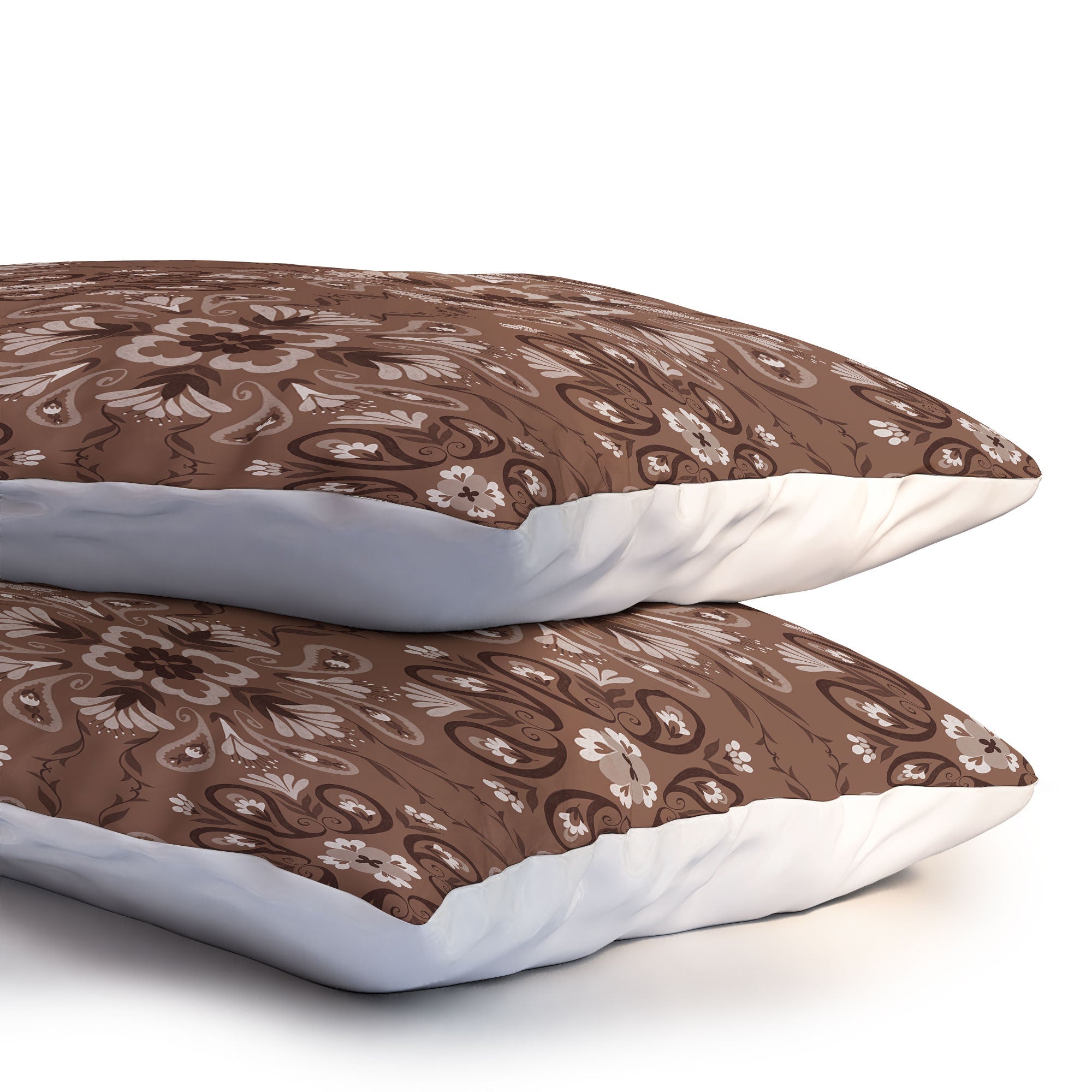 Pimlada Phuapradit Paisley Floral Tiles Brown Pillow Shams