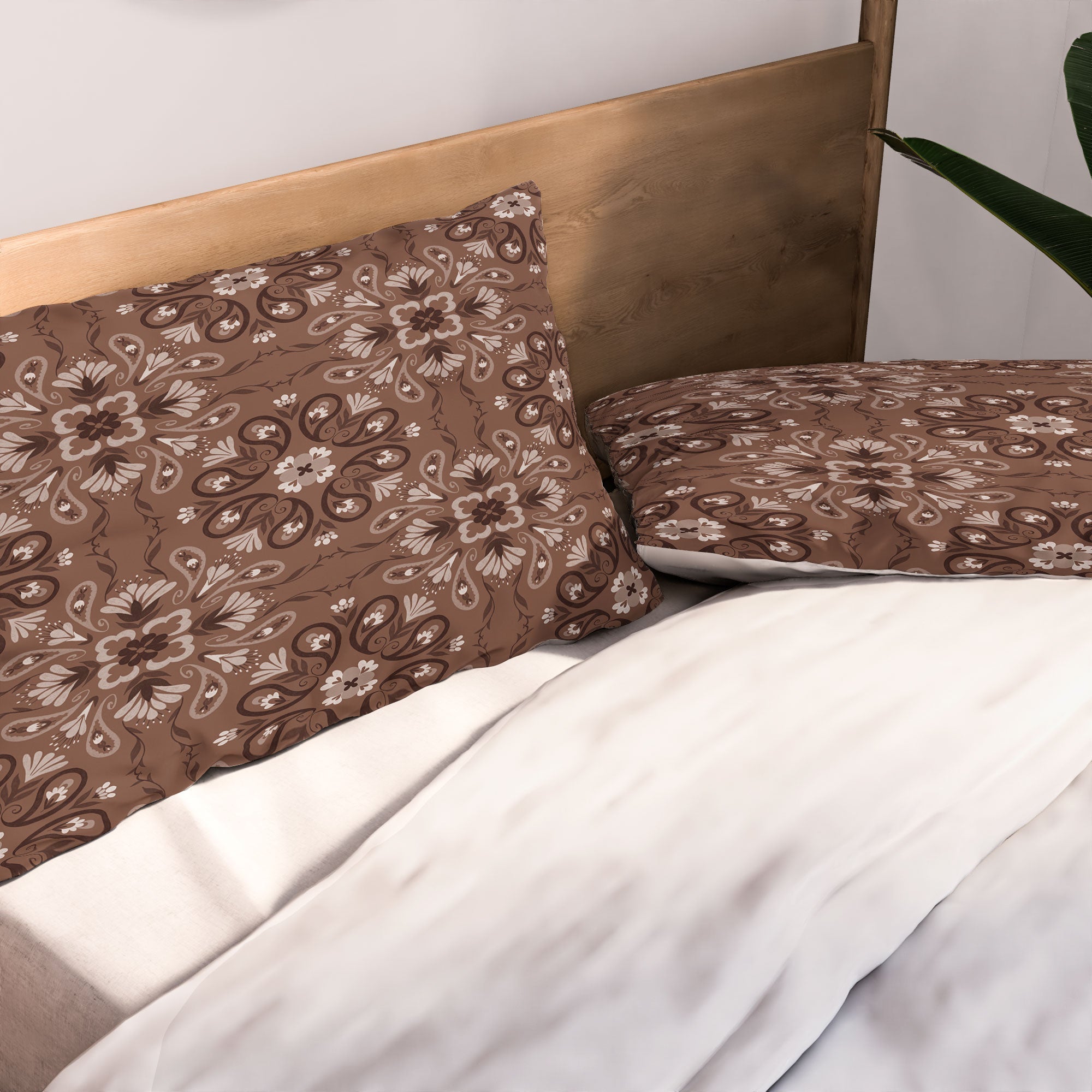 Pimlada Phuapradit Paisley Floral Tiles Brown Pillow Shams
