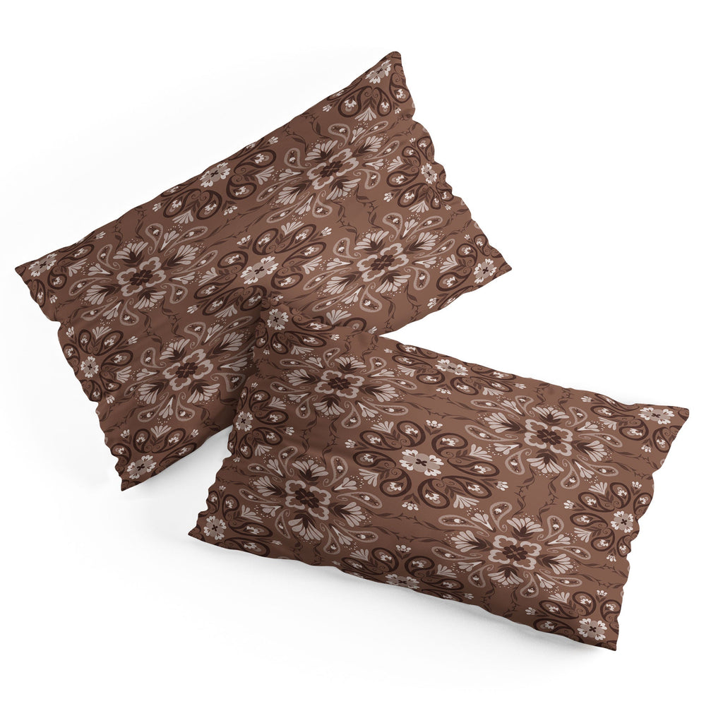 Pimlada Phuapradit Paisley Floral Tiles Brown Pillow Shams