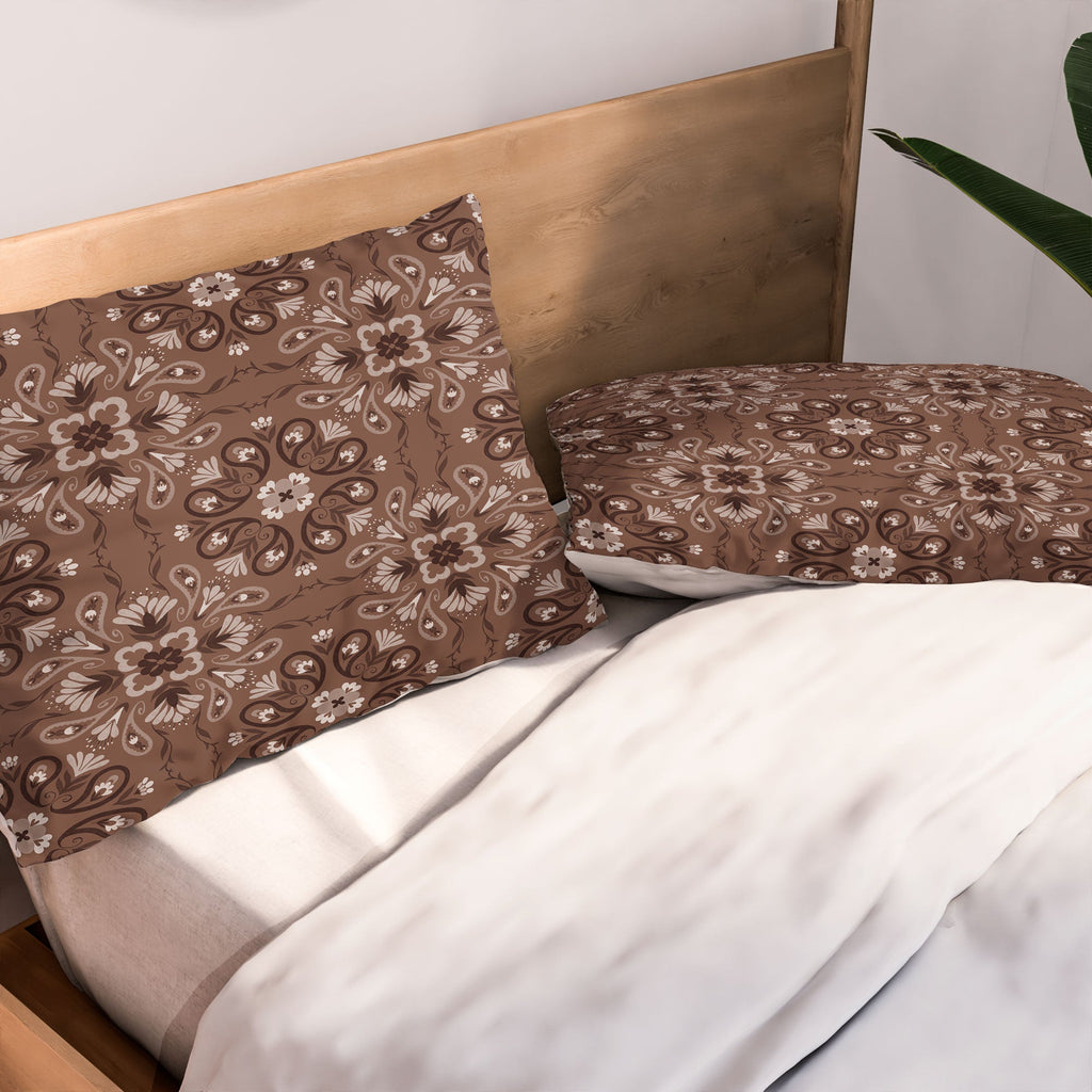 Pimlada Phuapradit Paisley Floral Tiles Brown Pillow Shams
