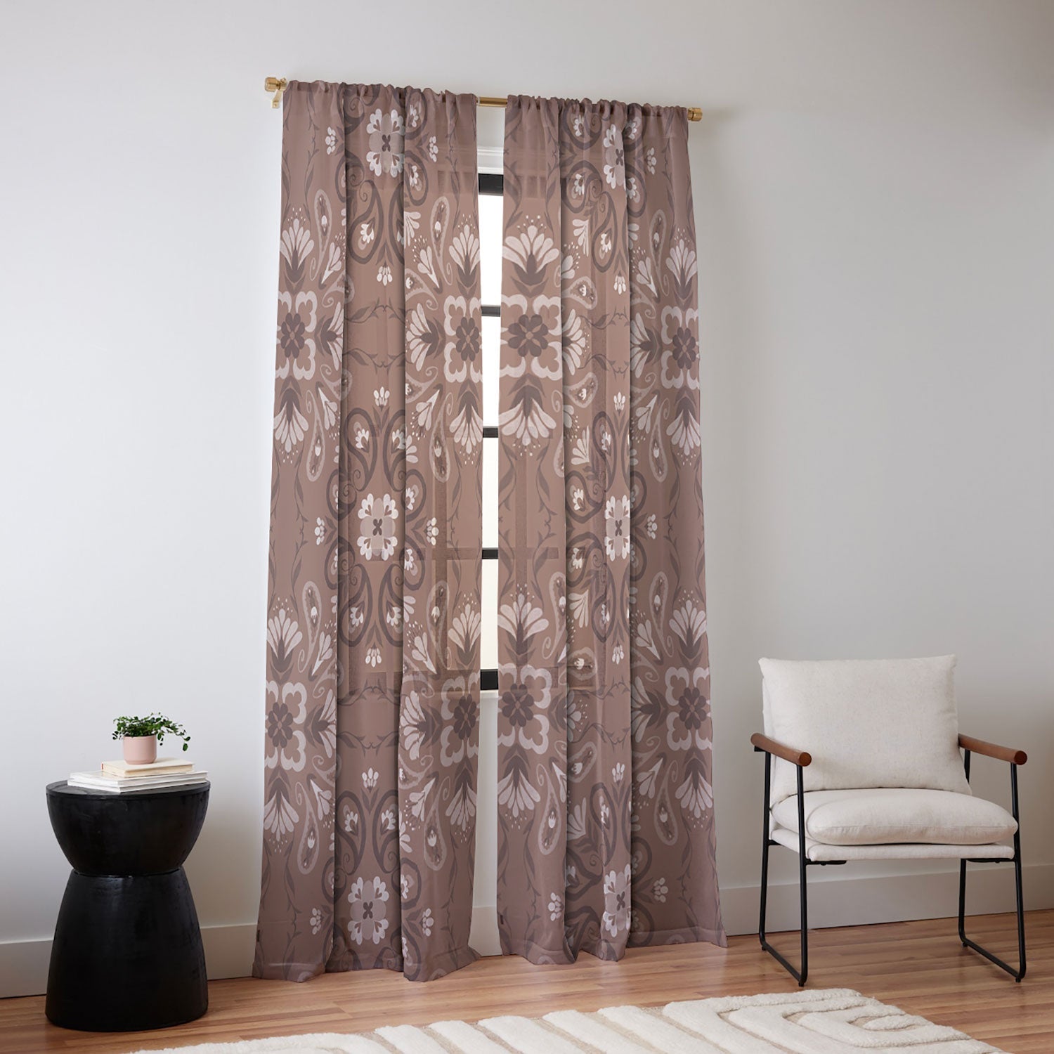 Pimlada Phuapradit Paisley Floral Tiles Brown Sheer Non Repeat
