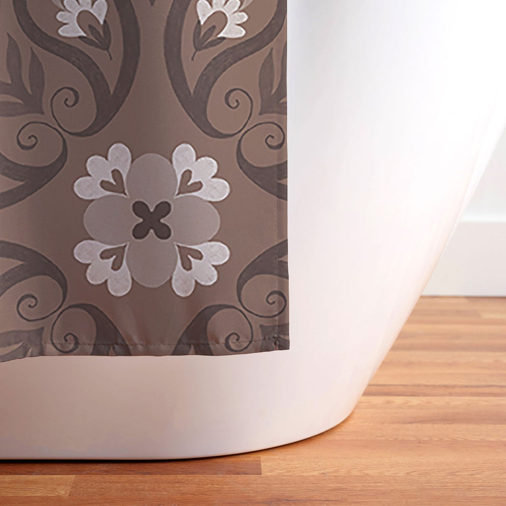 Pimlada Phuapradit Paisley Floral Tiles Brown Shower Curtain