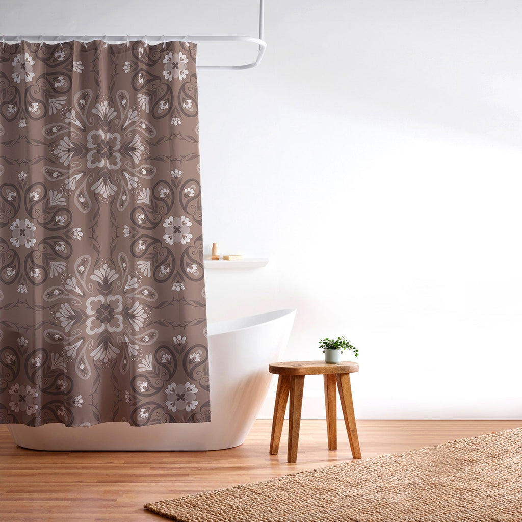 Pimlada Phuapradit Paisley Floral Tiles Brown Shower Curtain