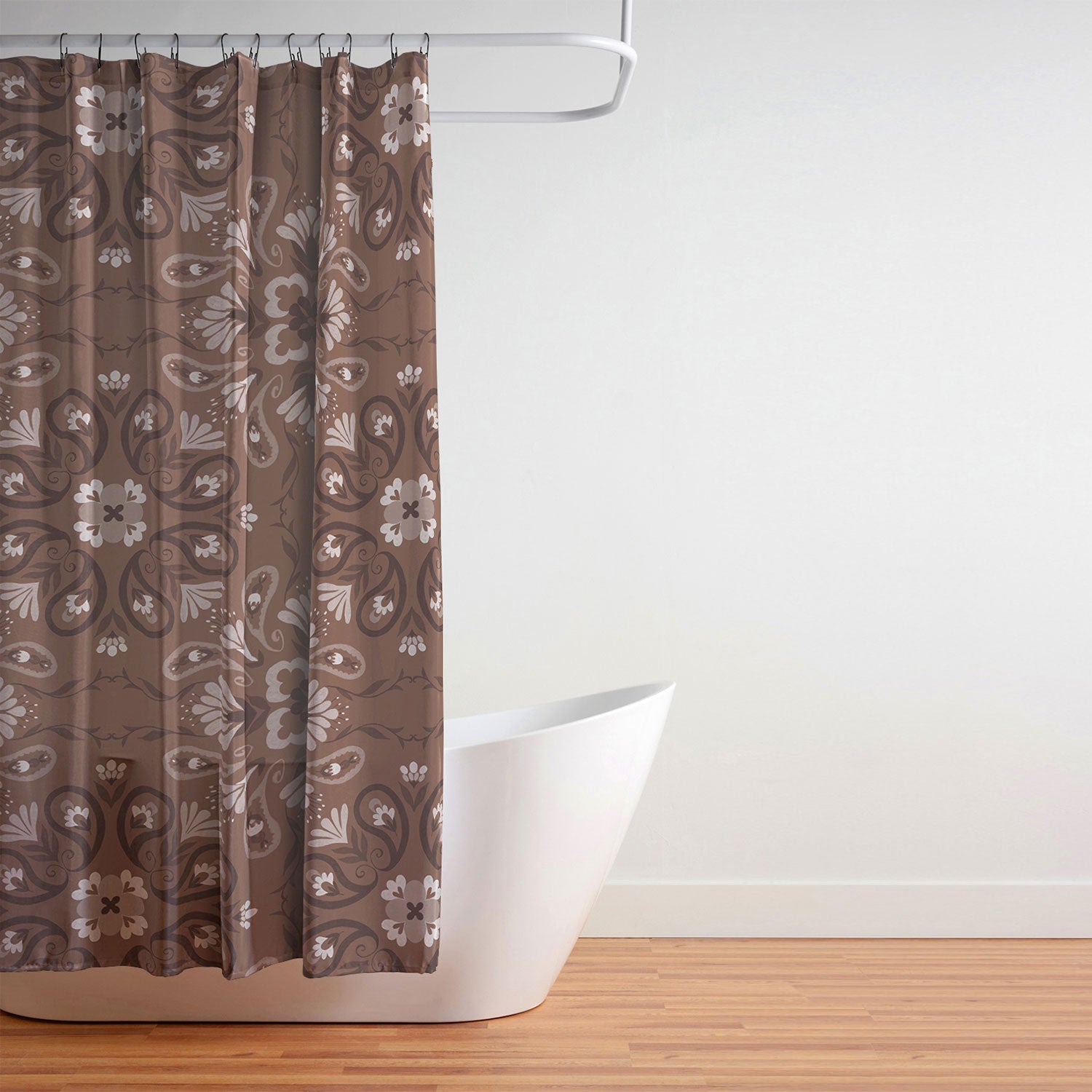 Pimlada Phuapradit Paisley Floral Tiles Brown Shower Curtain