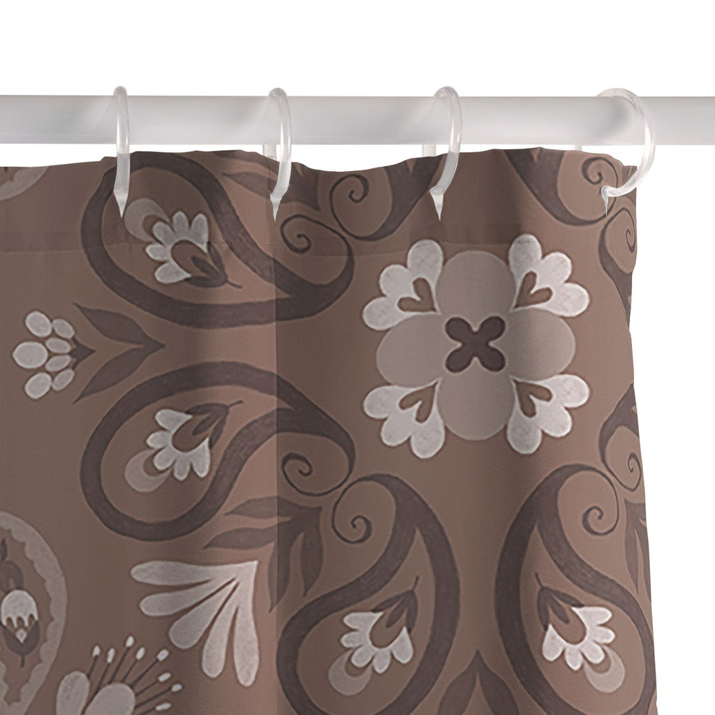 Pimlada Phuapradit Paisley Floral Tiles Brown Shower Curtain
