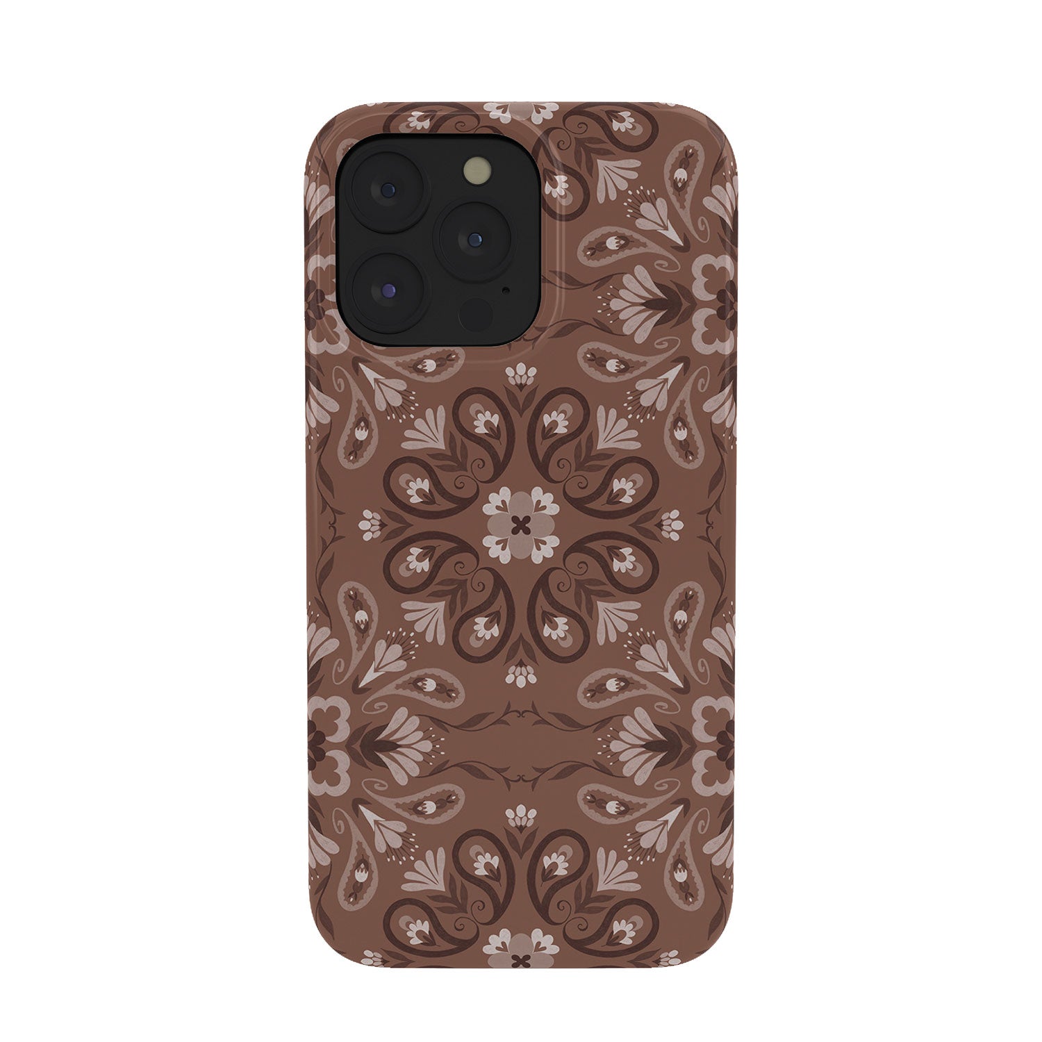 Pimlada Phuapradit Paisley Floral Tiles Brown Phone Case