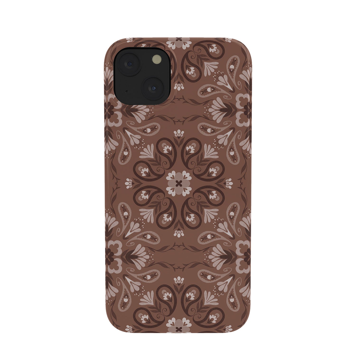 Pimlada Phuapradit Paisley Floral Tiles Brown Phone Case