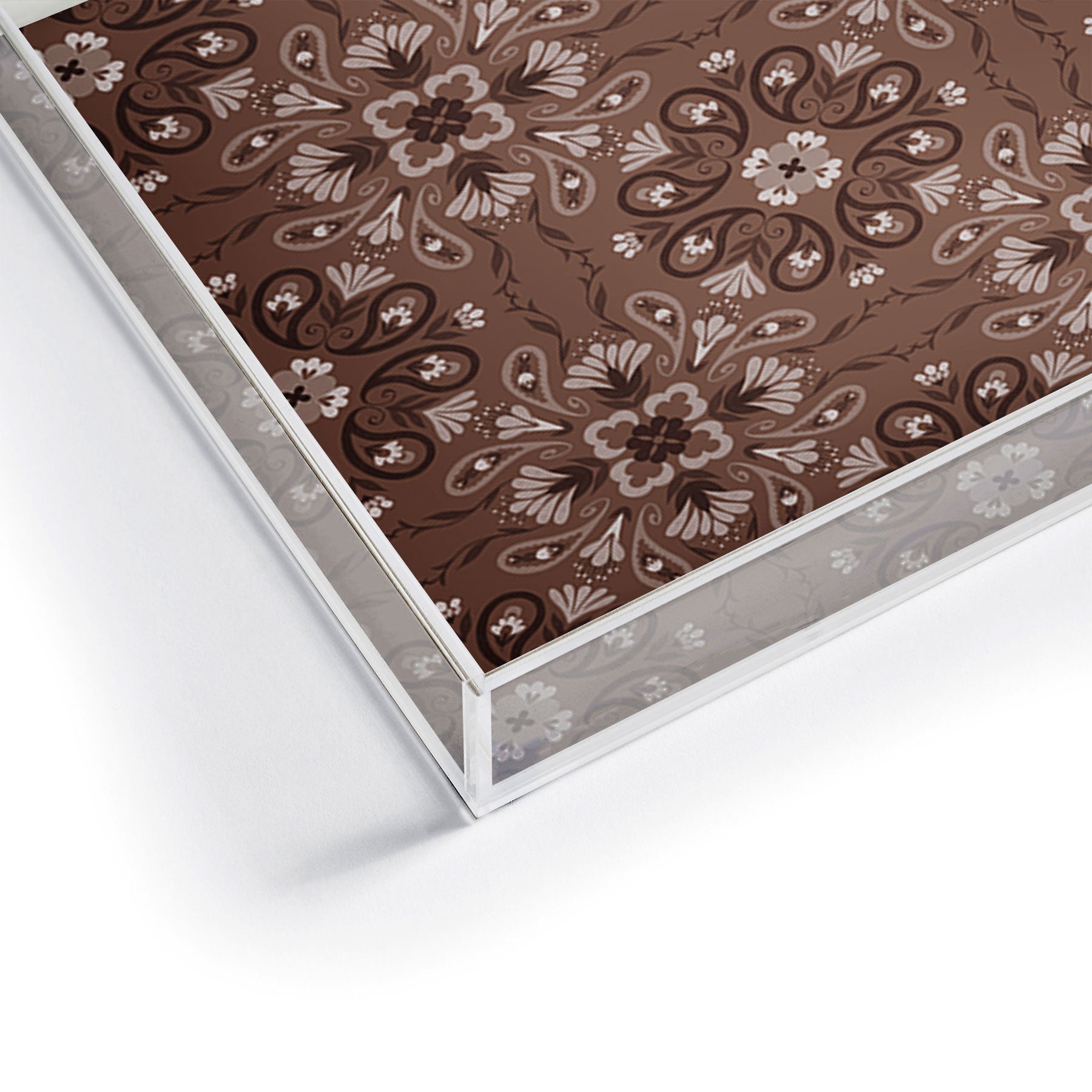 Pimlada Phuapradit Paisley Floral Tiles Brown Acrylic Tray