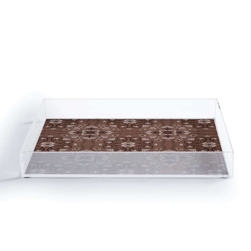 Pimlada Phuapradit Paisley Floral Tiles Brown Acrylic Tray