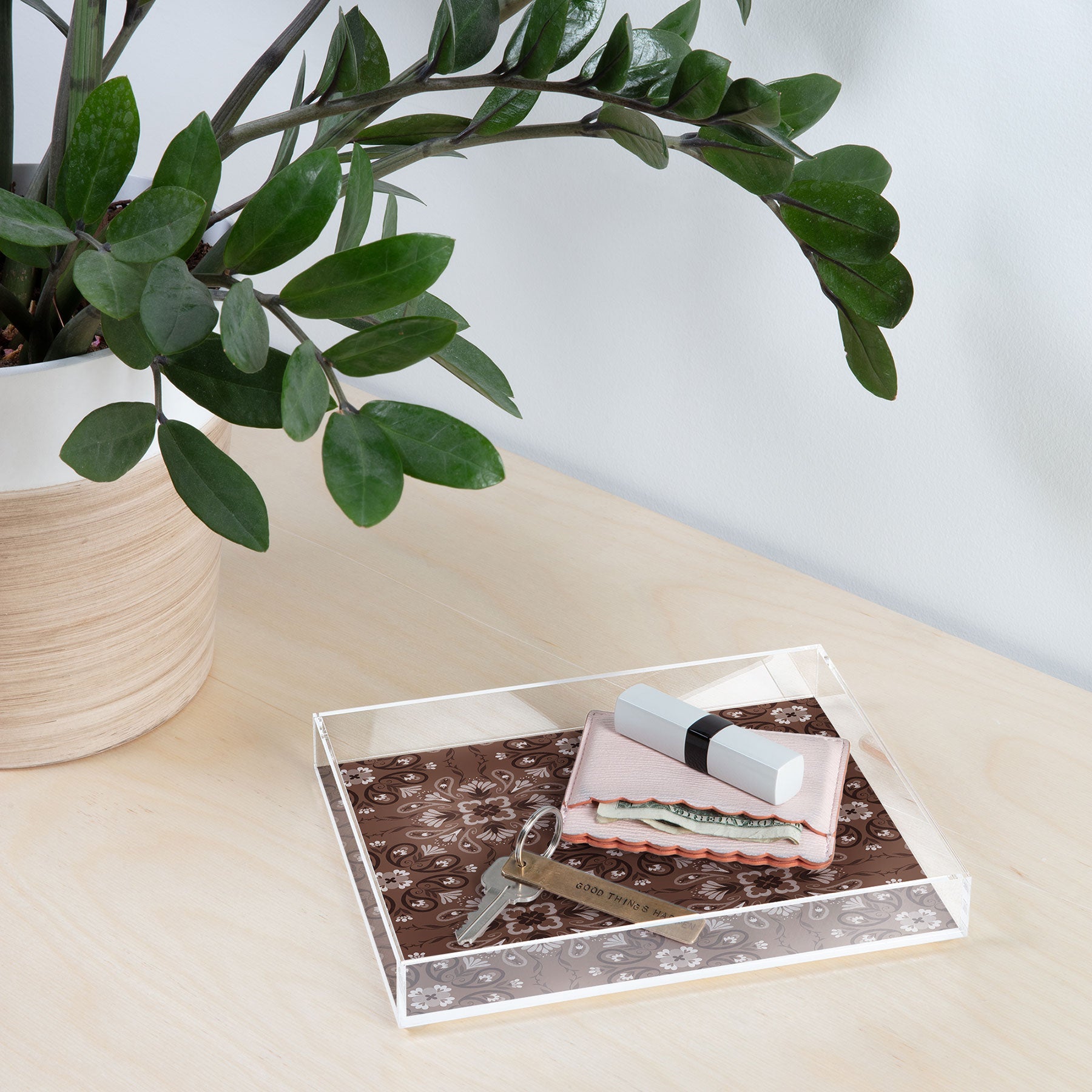 Pimlada Phuapradit Paisley Floral Tiles Brown Acrylic Tray