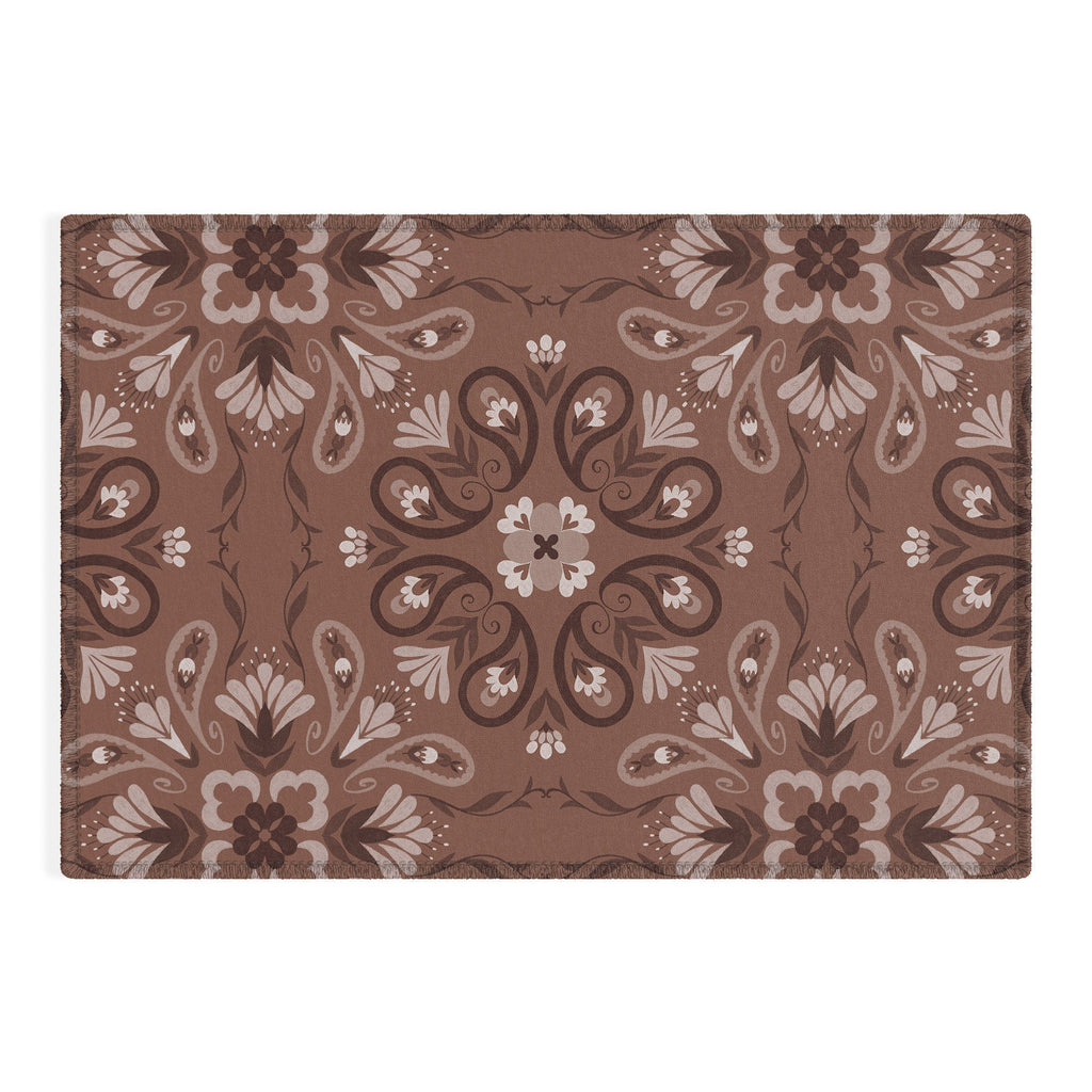 Pimlada Phuapradit Paisley Floral Tiles Brown Outdoor Rug