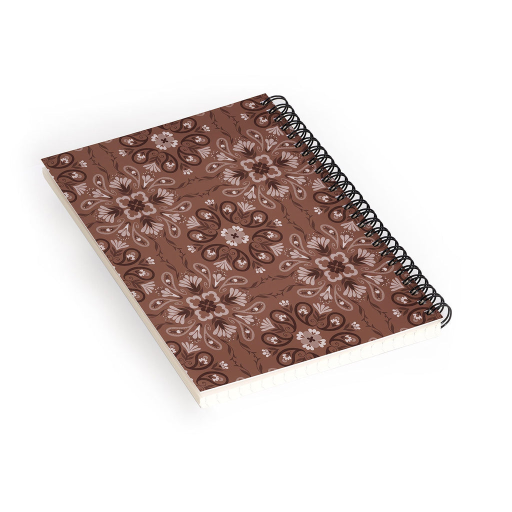 Pimlada Phuapradit Paisley Floral Tiles Brown Spiral Notebook