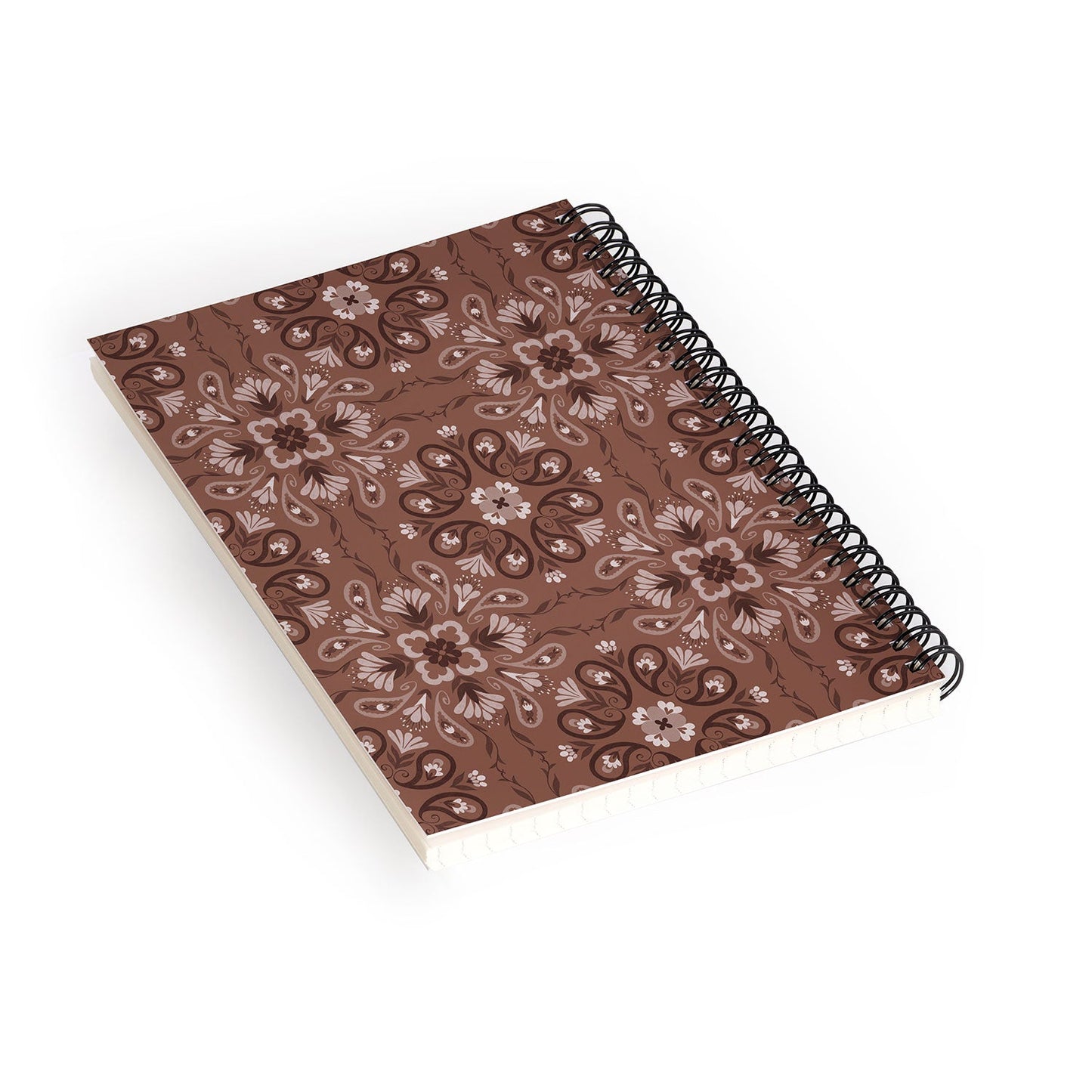Pimlada Phuapradit Paisley Floral Tiles Brown Spiral Notebook