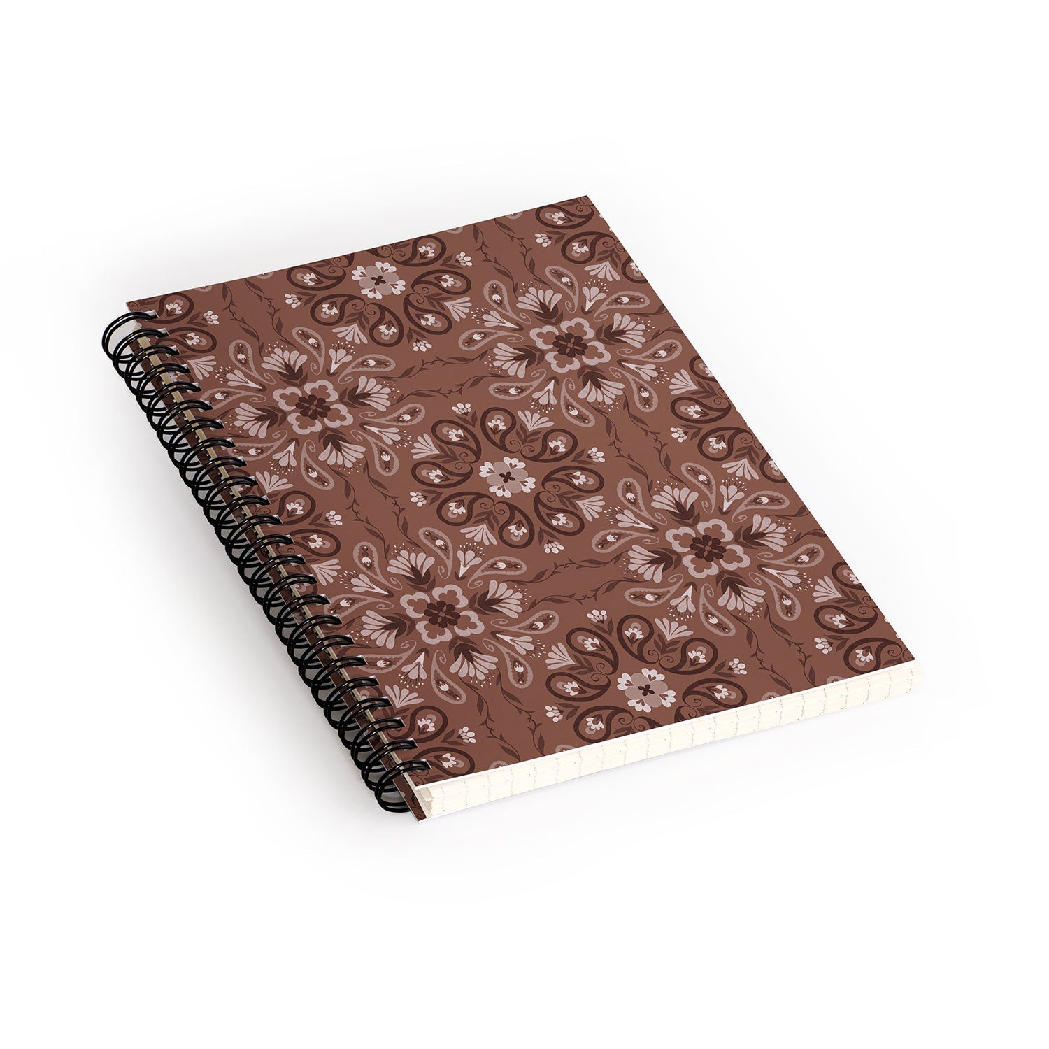 Pimlada Phuapradit Paisley Floral Tiles Brown Spiral Notebook