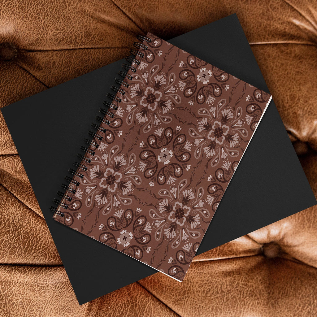 Pimlada Phuapradit Paisley Floral Tiles Brown Spiral Notebook
