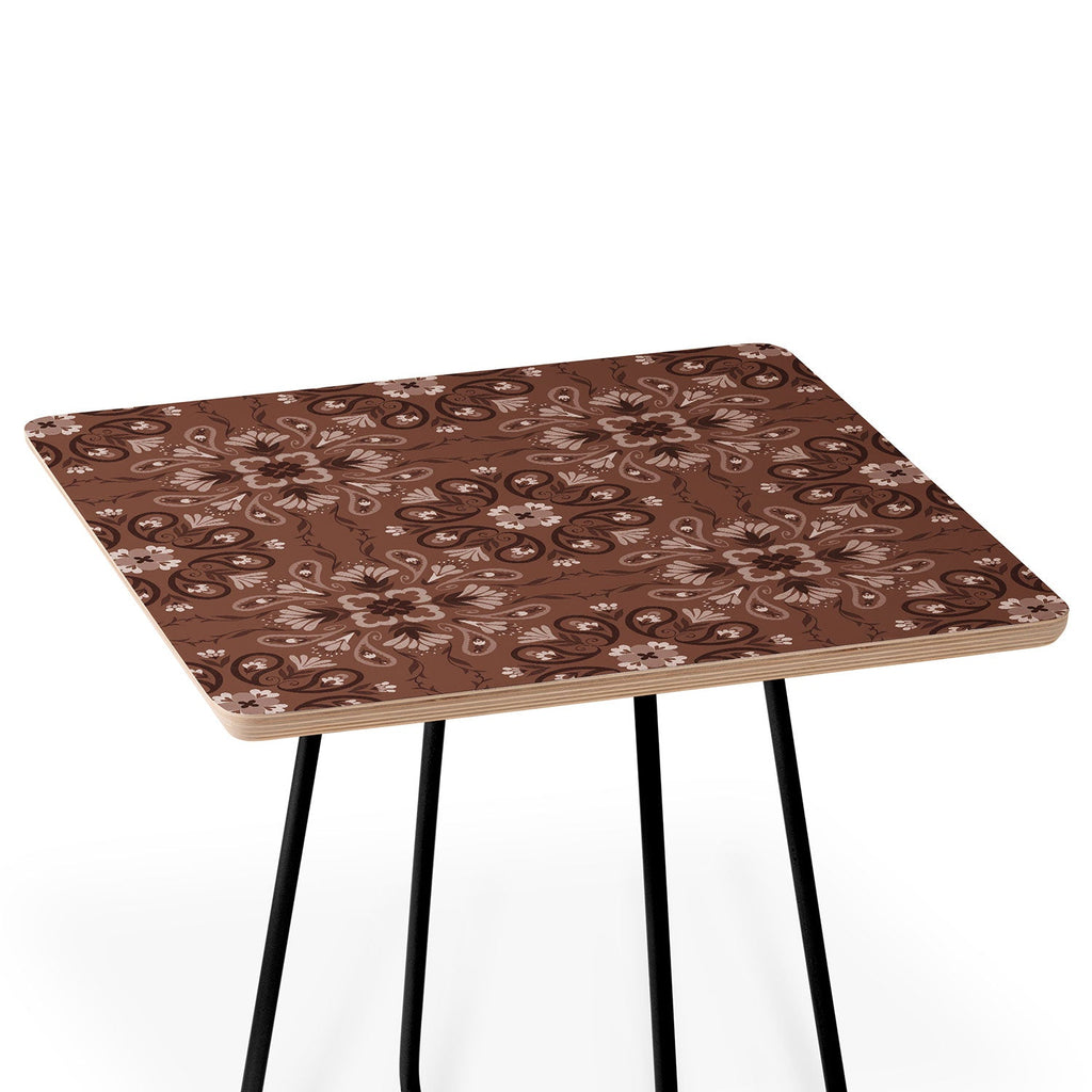 Pimlada Phuapradit Paisley Floral Tiles Brown Side Table