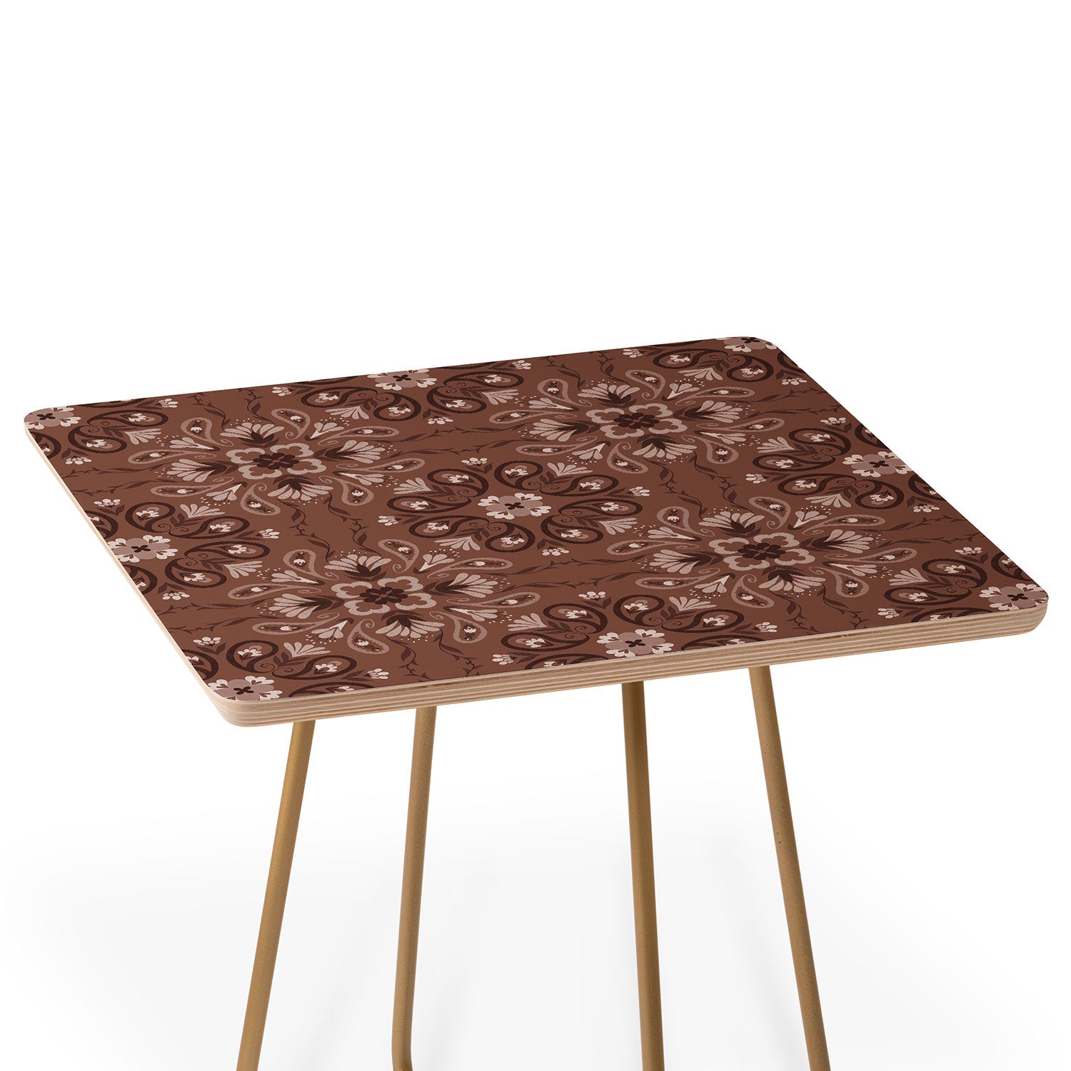Pimlada Phuapradit Paisley Floral Tiles Brown Side Table