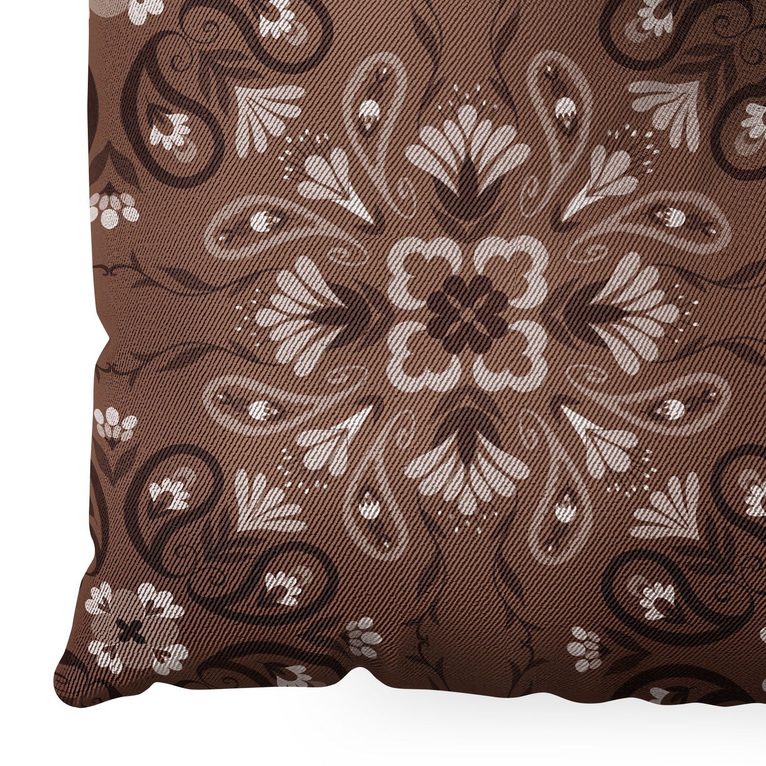 Pimlada Phuapradit Paisley Floral Tiles Brown Floor Pillow Square