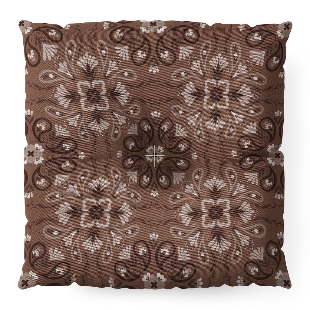 Pimlada Phuapradit Paisley Floral Tiles Brown Floor Pillow Square