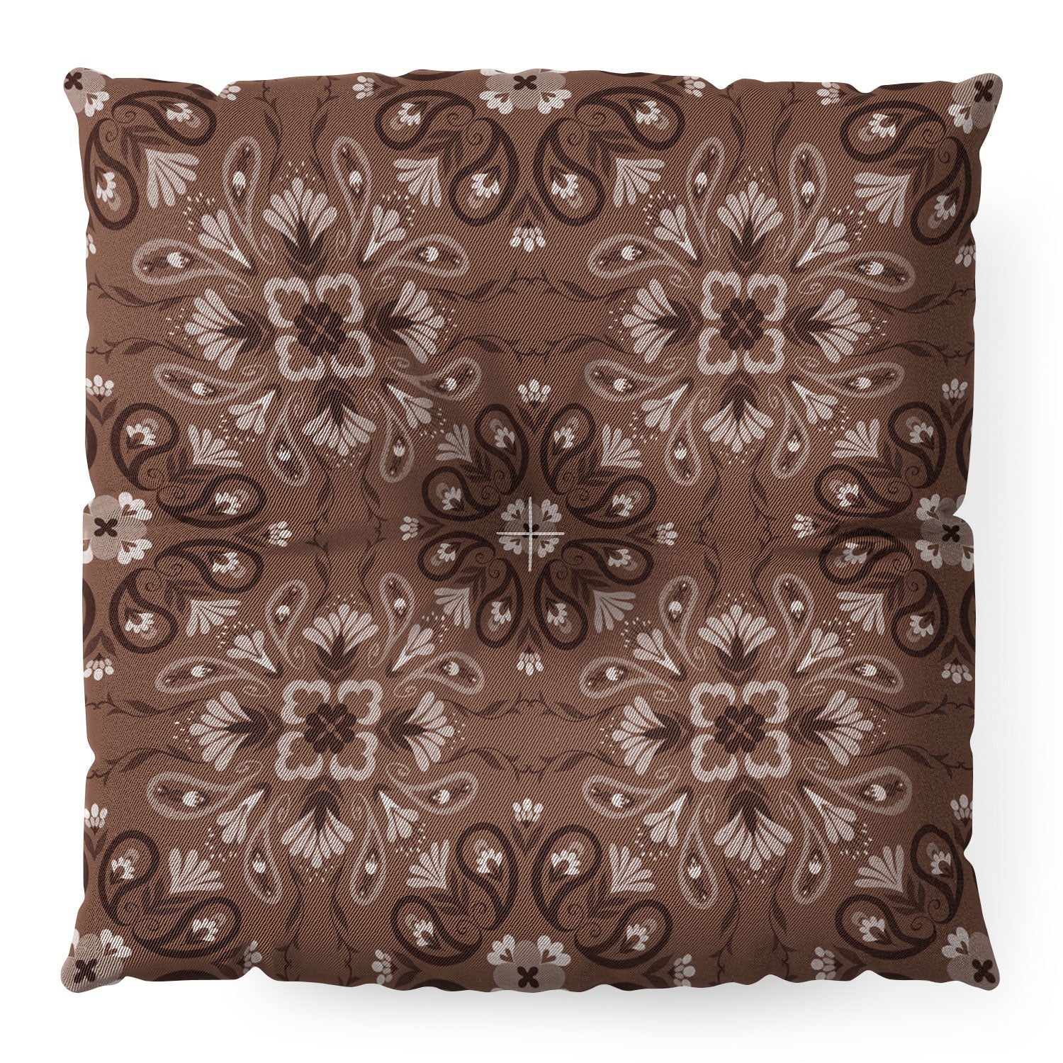 Pimlada Phuapradit Paisley Floral Tiles Brown Floor Pillow Square