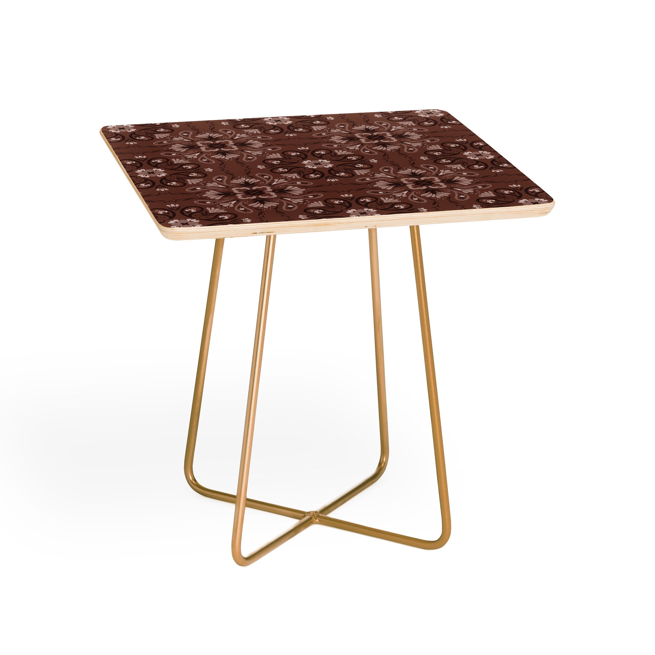 Pimlada Phuapradit Paisley Floral Tiles Brown Side Table