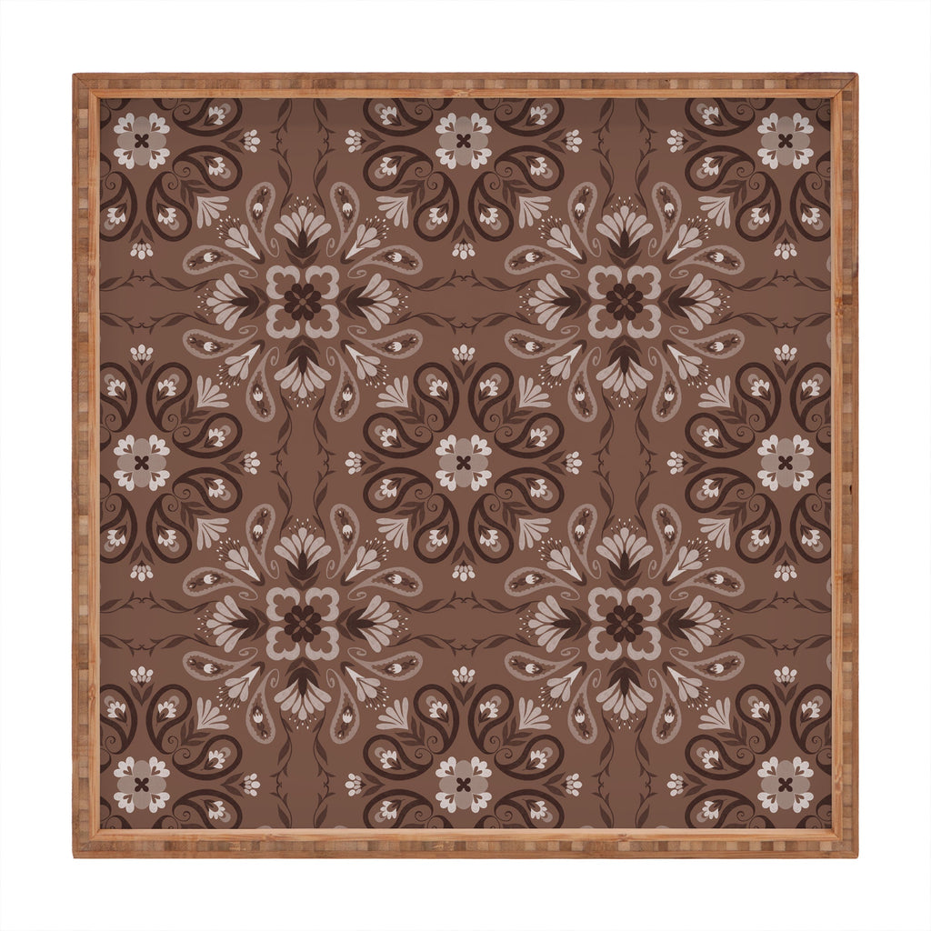Pimlada Phuapradit Paisley Floral Tiles Brown Square Tray