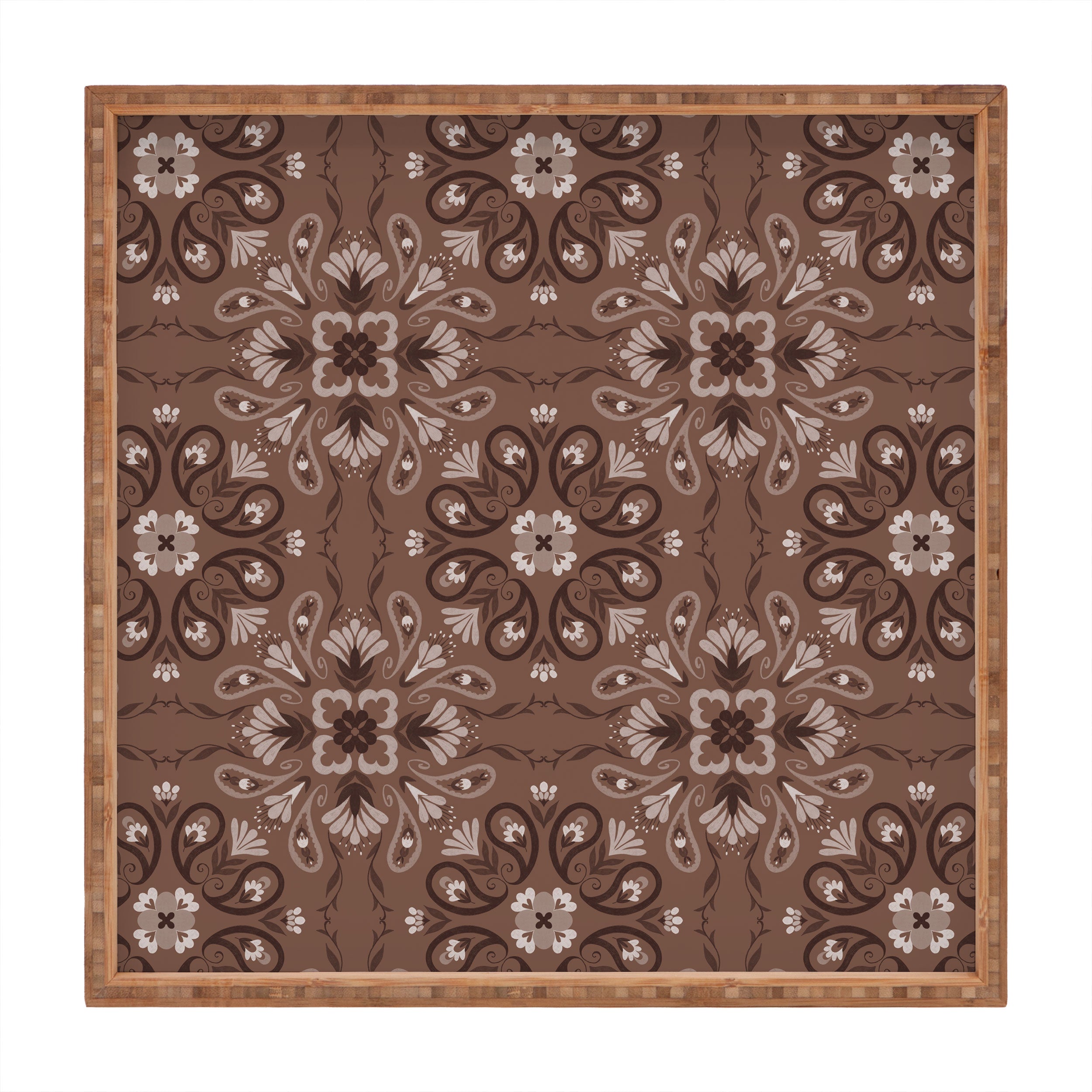 Pimlada Phuapradit Paisley Floral Tiles Brown Square Tray