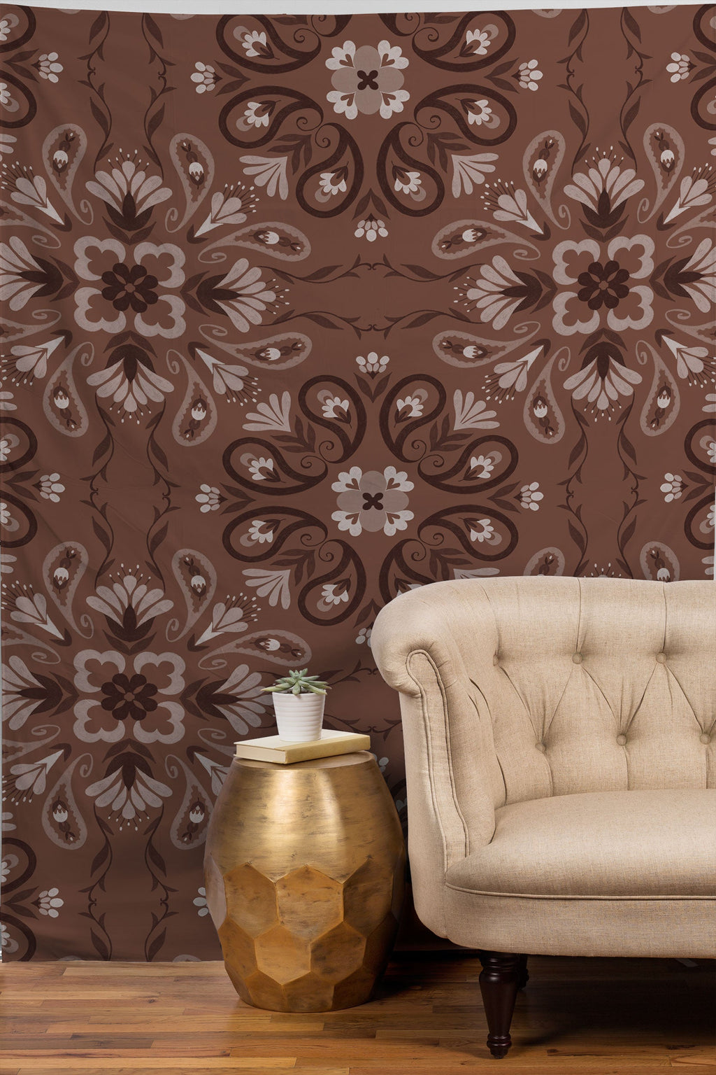 Pimlada Phuapradit Paisley Floral Tiles Brown Tapestry