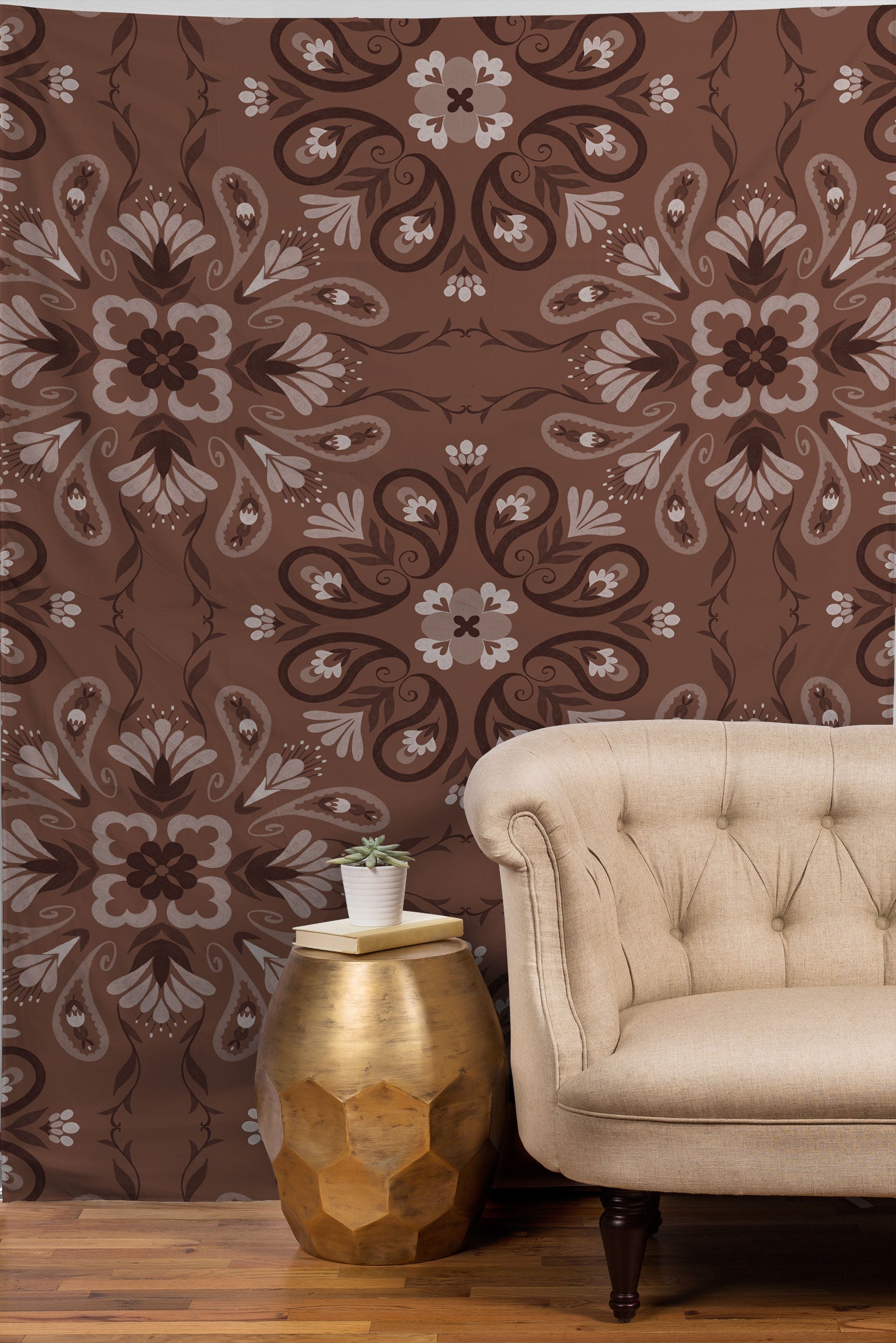 Pimlada Phuapradit Paisley Floral Tiles Brown Tapestry
