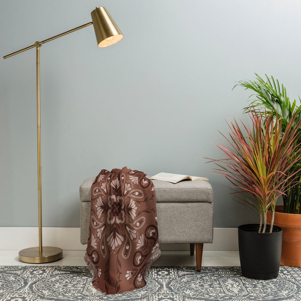 Pimlada Phuapradit Paisley Floral Tiles Brown Throw Blanket
