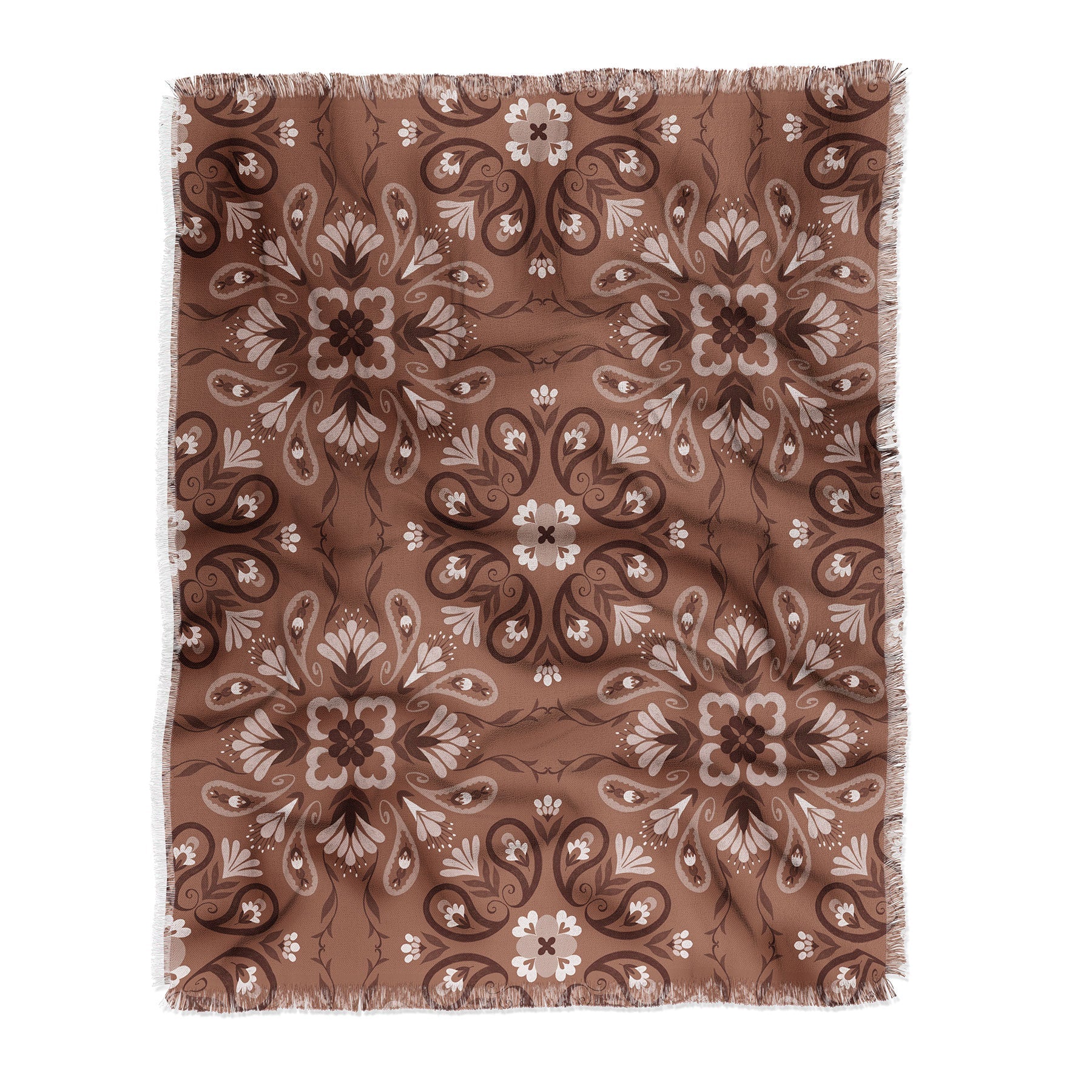 Pimlada Phuapradit Paisley Floral Tiles Brown Throw Blanket