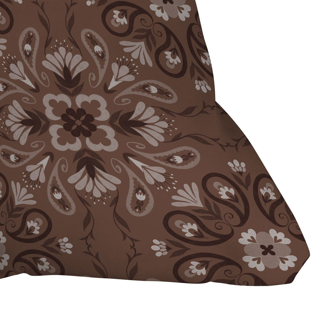 Pimlada Phuapradit Paisley Floral Tiles Brown Outdoor Throw Pillow