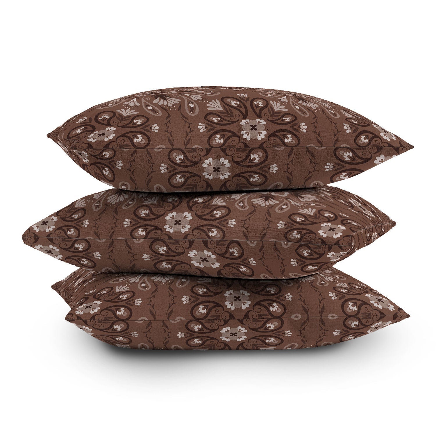 Pimlada Phuapradit Paisley Floral Tiles Brown Outdoor Throw Pillow