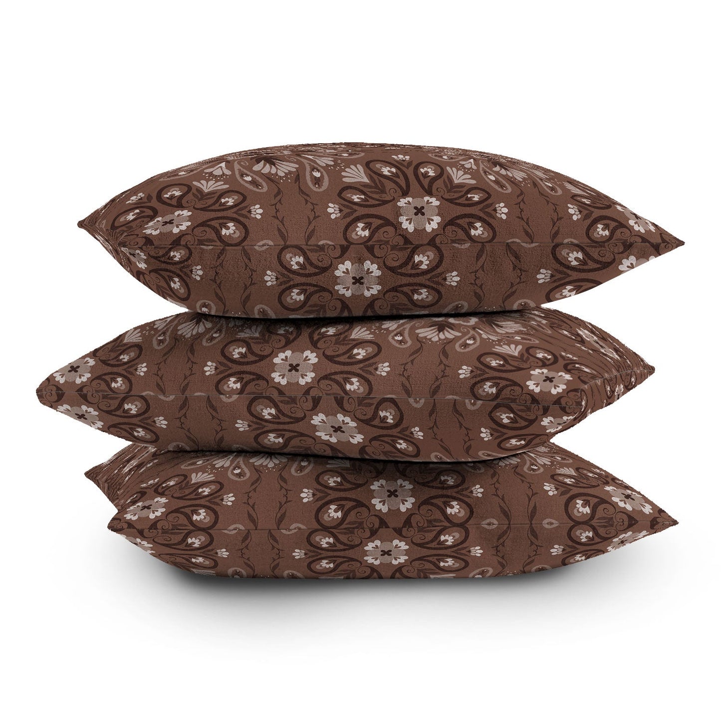 Pimlada Phuapradit Paisley Floral Tiles Brown Throw Pillow