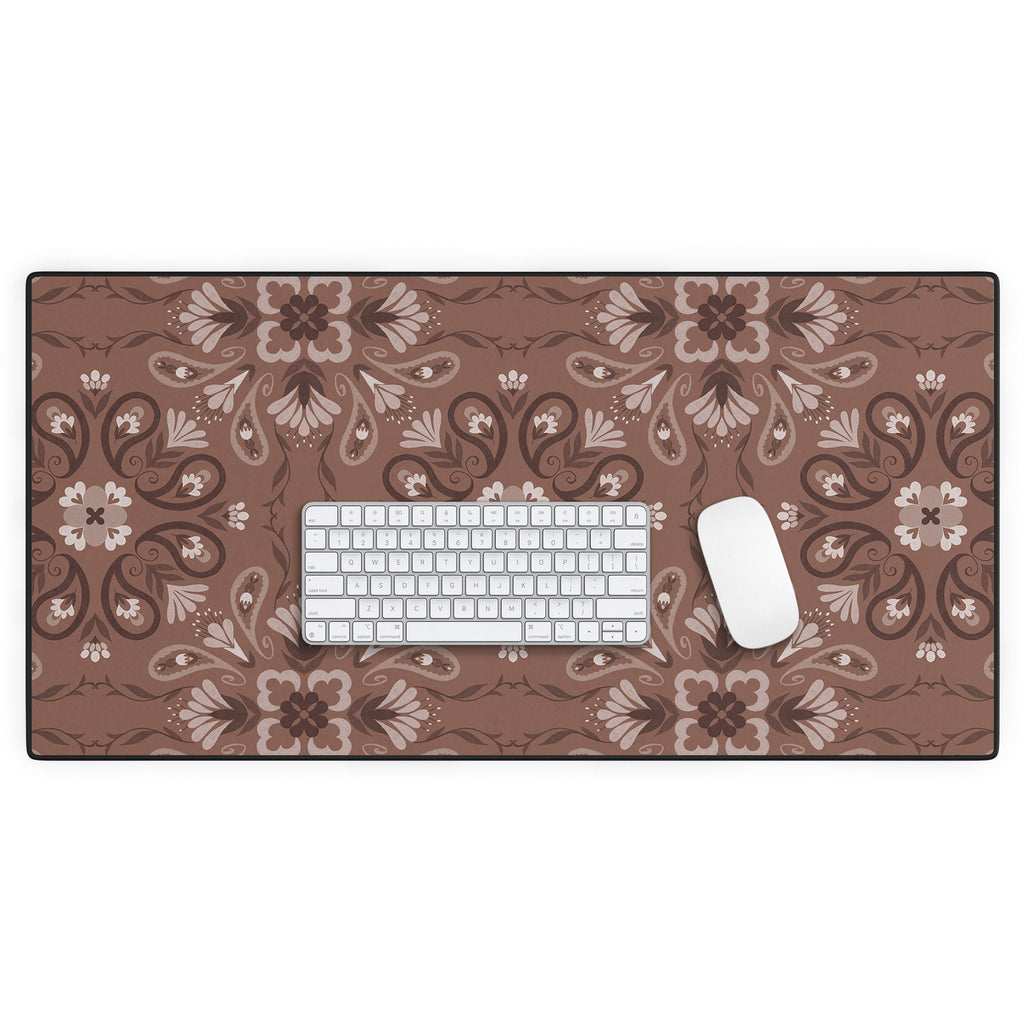 Pimlada Phuapradit Paisley Floral Tiles Brown Desk Mat