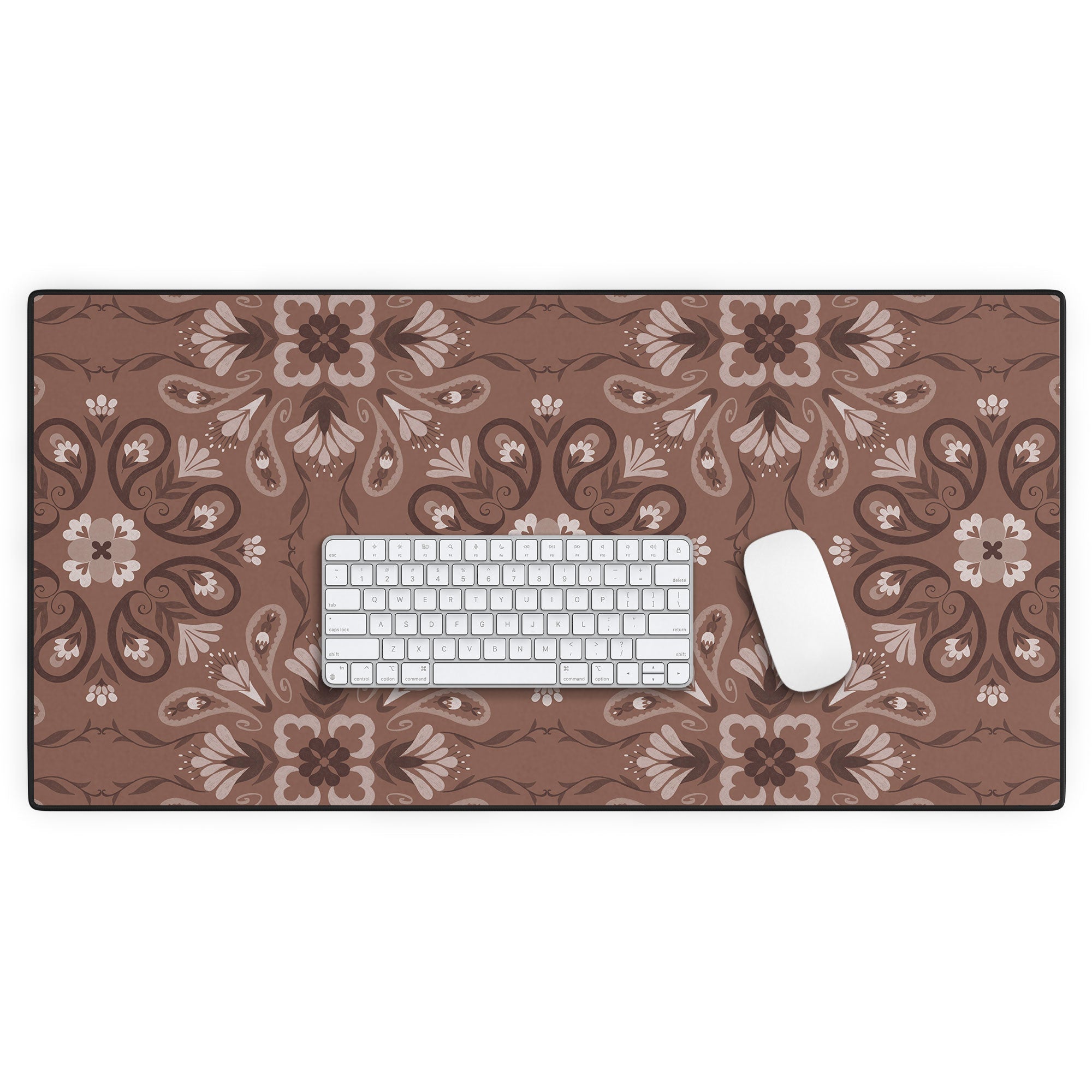 Pimlada Phuapradit Paisley Floral Tiles Brown Desk Mat