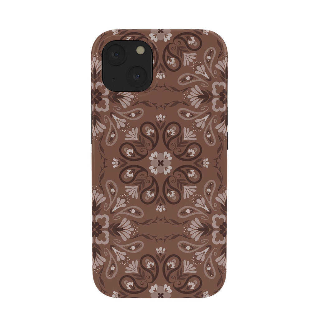 Pimlada Phuapradit Paisley Floral Tiles Brown Phone Case
