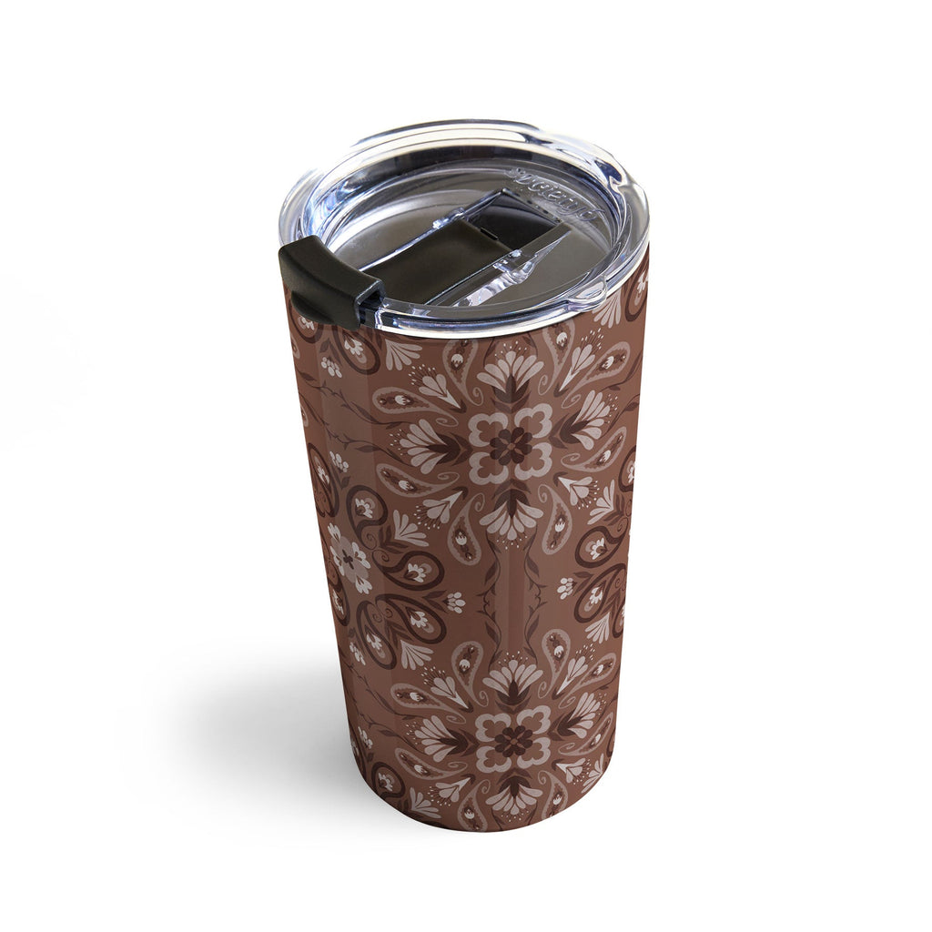 Pimlada Phuapradit Paisley Floral Tiles Brown Travel Mug