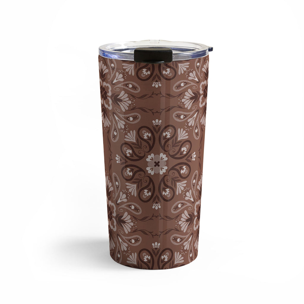 Pimlada Phuapradit Paisley Floral Tiles Brown Travel Mug