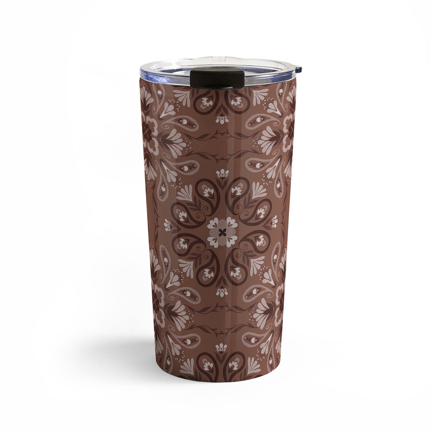 Pimlada Phuapradit Paisley Floral Tiles Brown Travel Mug