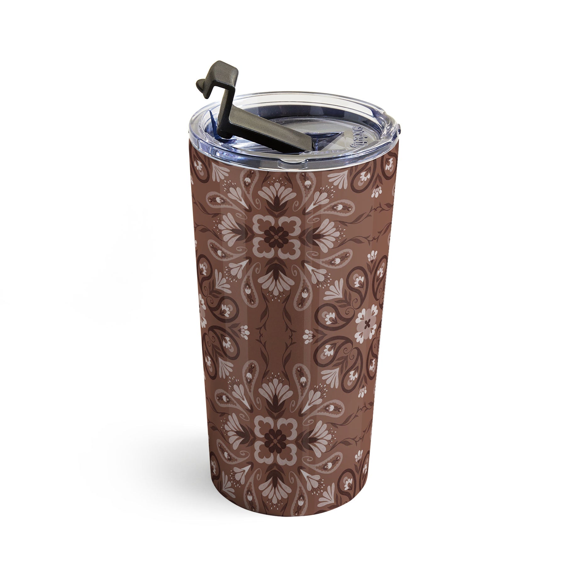 Pimlada Phuapradit Paisley Floral Tiles Brown Travel Mug