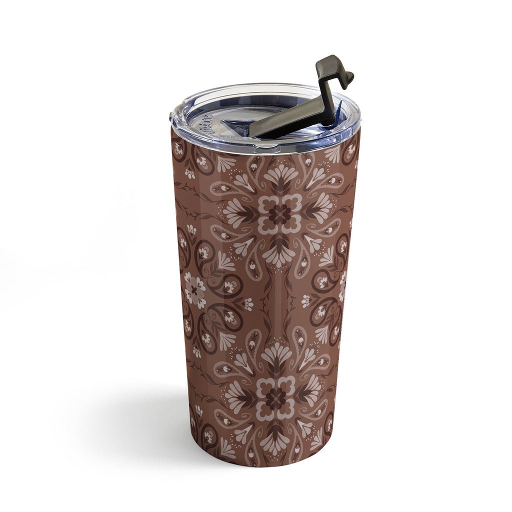 Pimlada Phuapradit Paisley Floral Tiles Brown Travel Mug